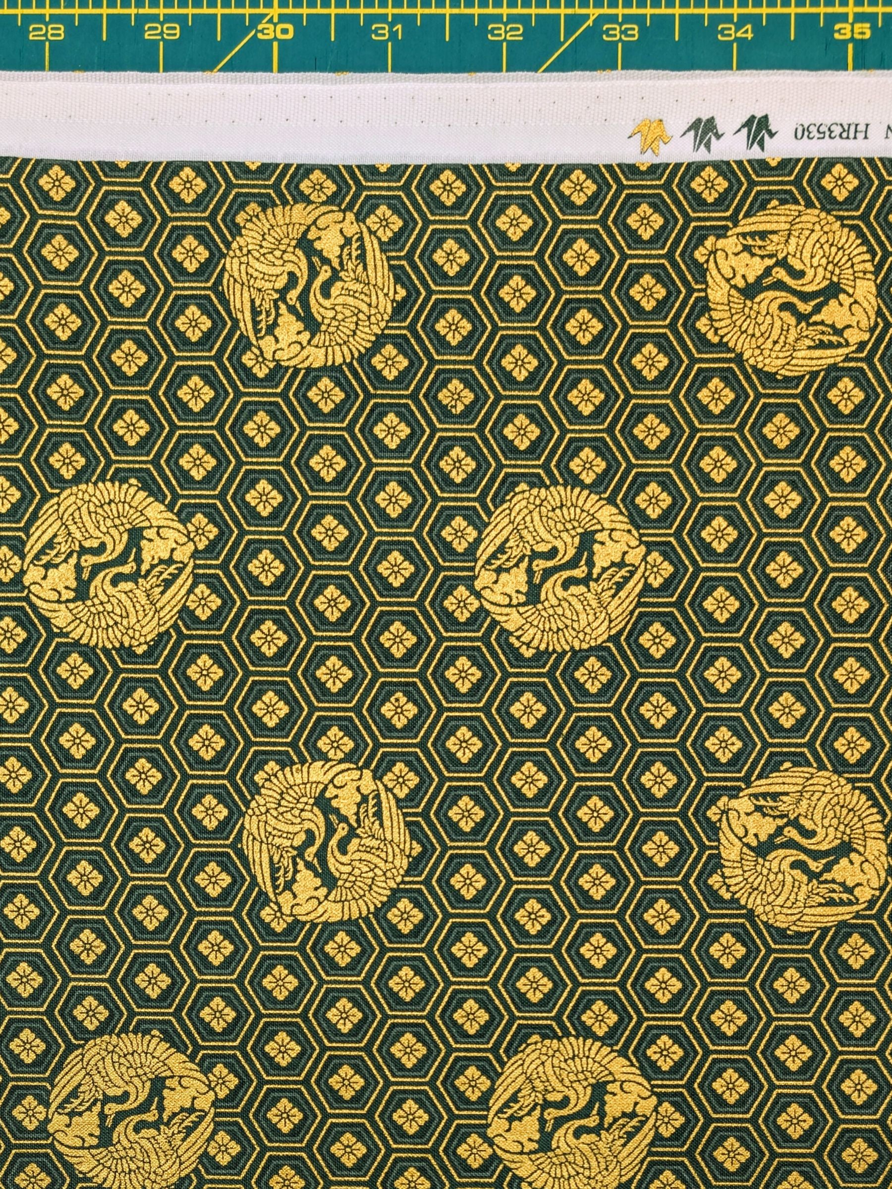 QuiltGate - Golden Cranes and Kikko Cotton Fabric - Green