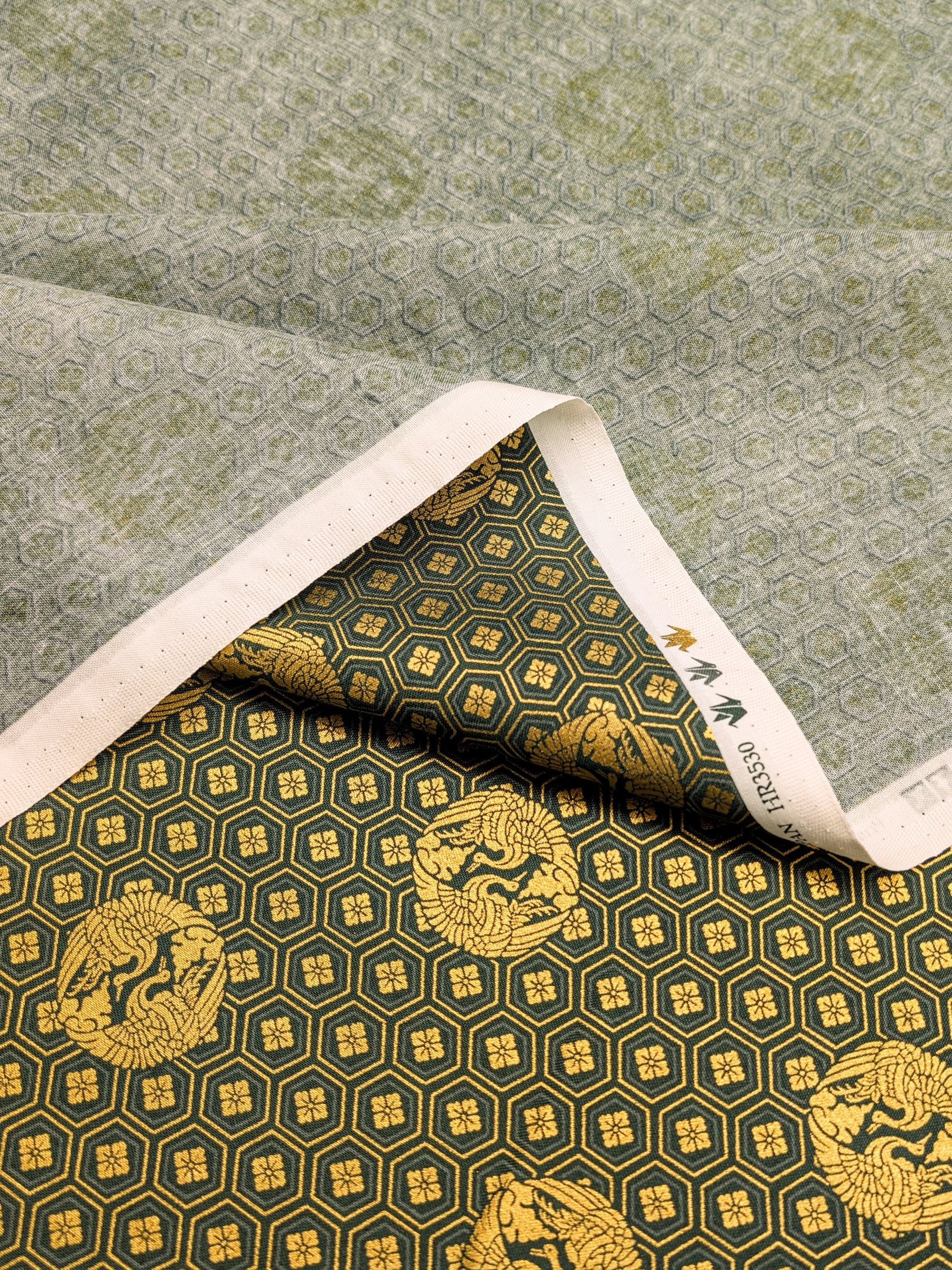 QuiltGate - Golden Cranes and Kikko Cotton Fabric - Green