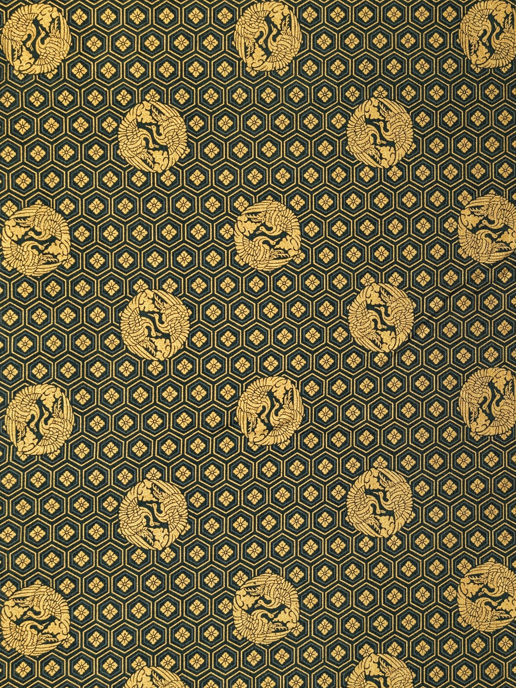 QuiltGate - Golden Cranes and Kikko Cotton Fabric - Green