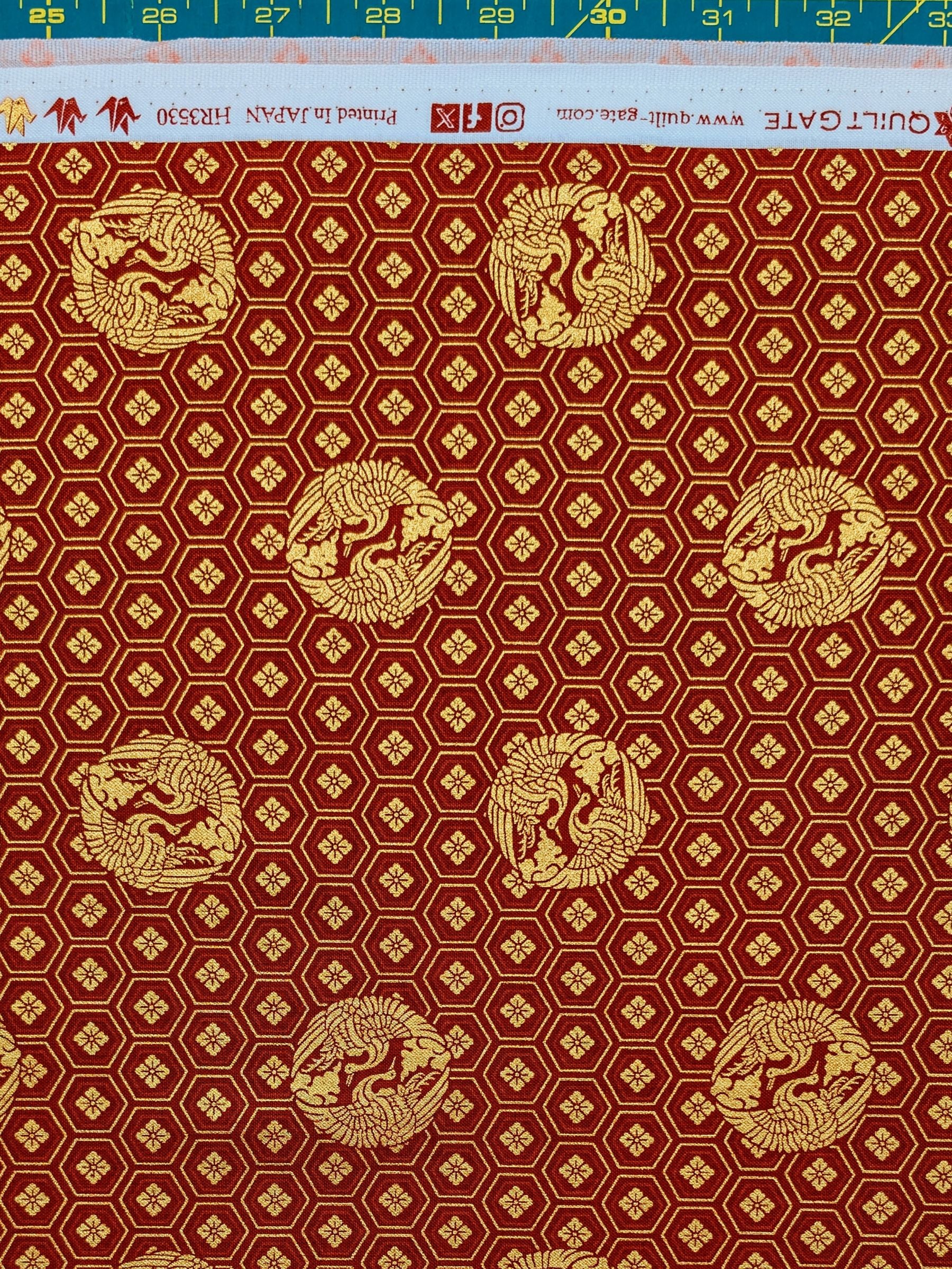QuiltGate - Golden Cranes and Kikko Cotton Fabric - Red