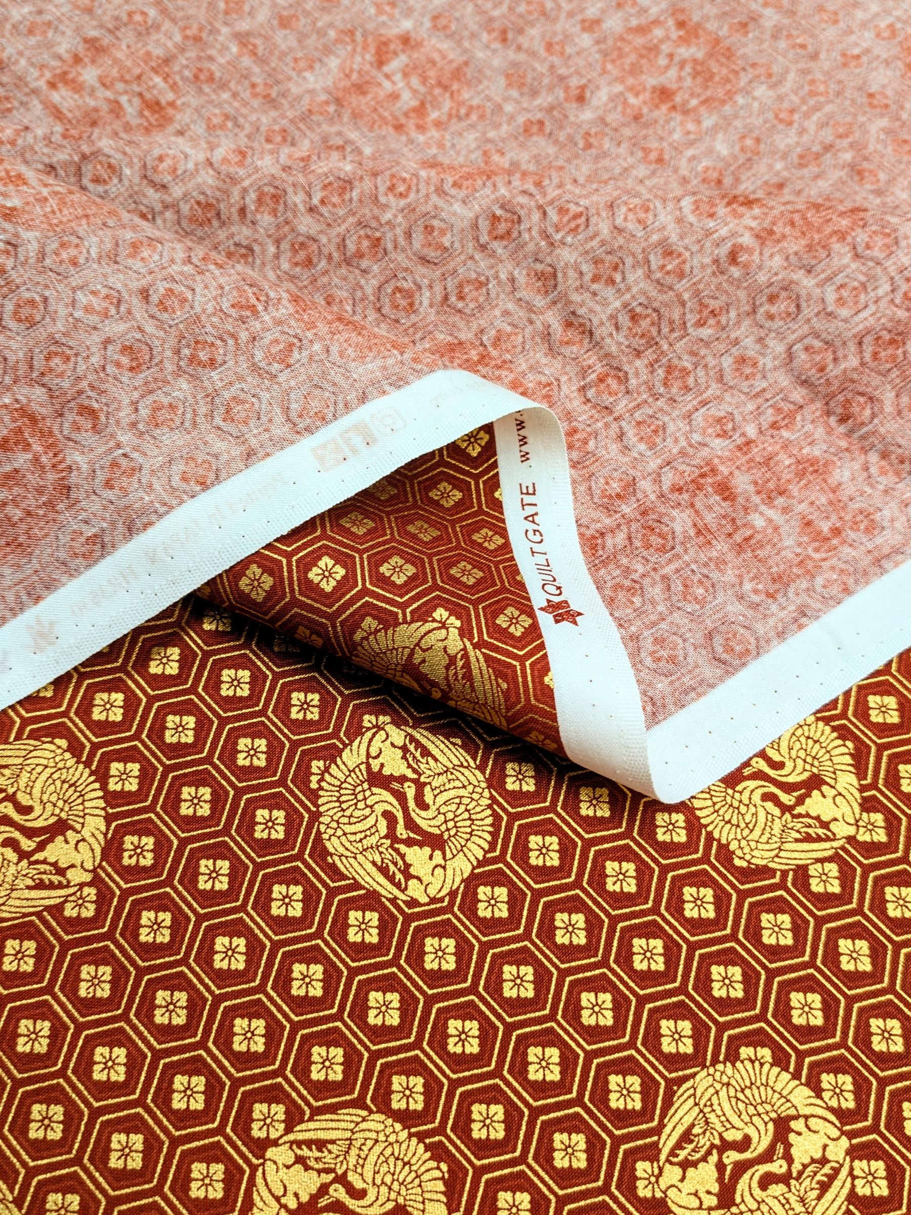 QuiltGate - Golden Cranes and Kikko Cotton Fabric - Red