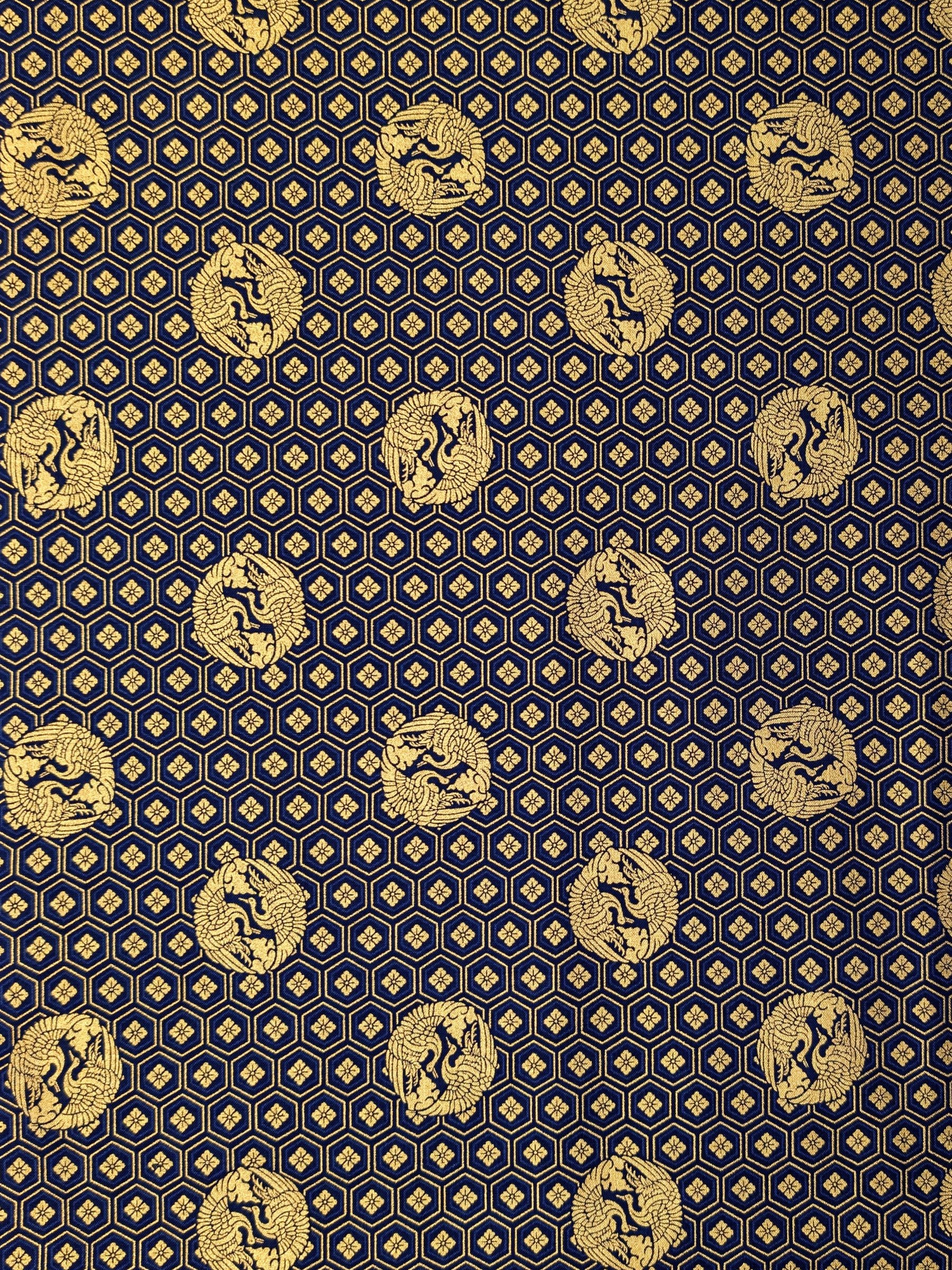 QuiltGate - Golden Cranes and Kikko Cotton Fabric - Blue