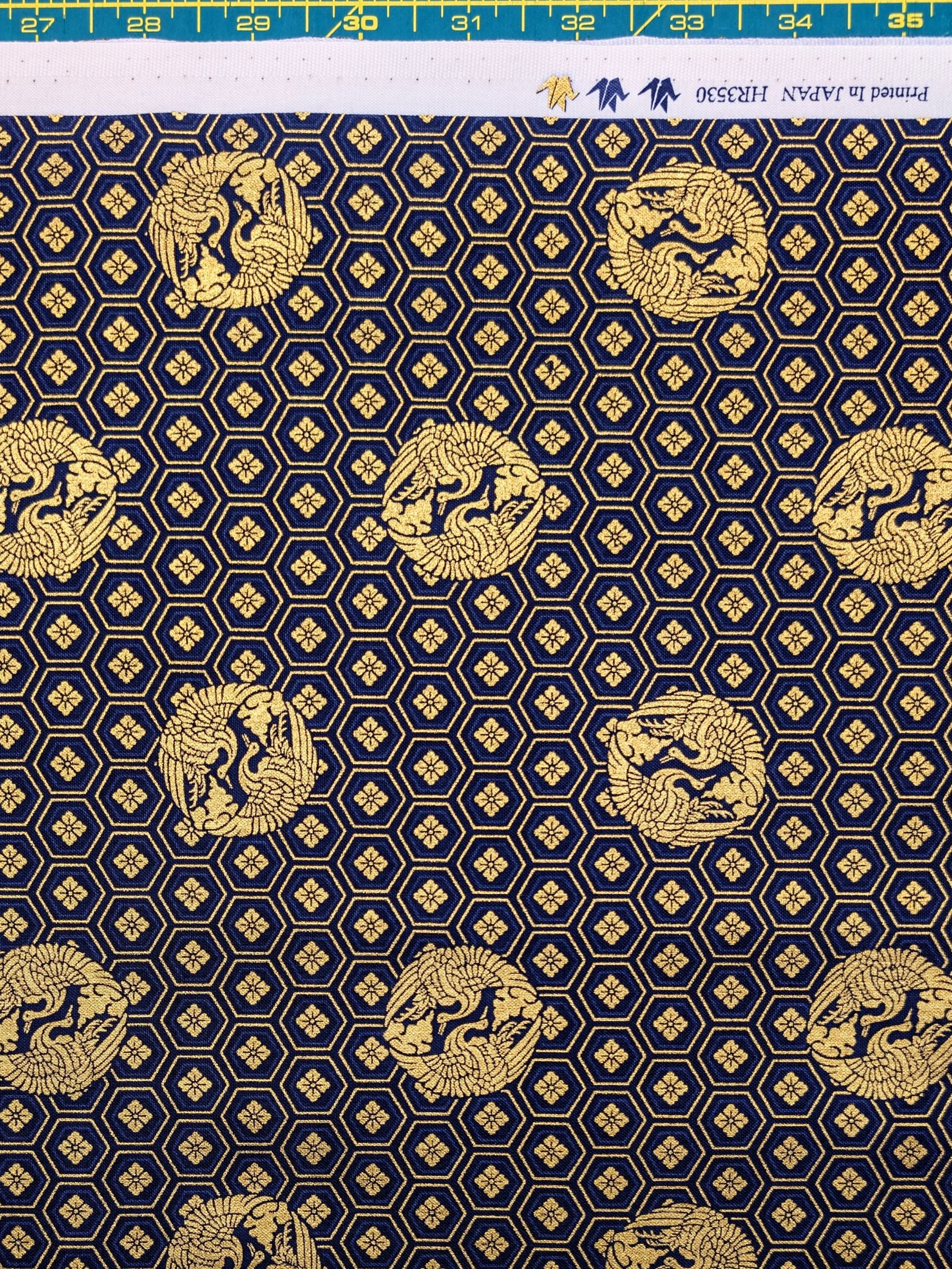 QuiltGate - Golden Cranes and Kikko Cotton Fabric - Blue