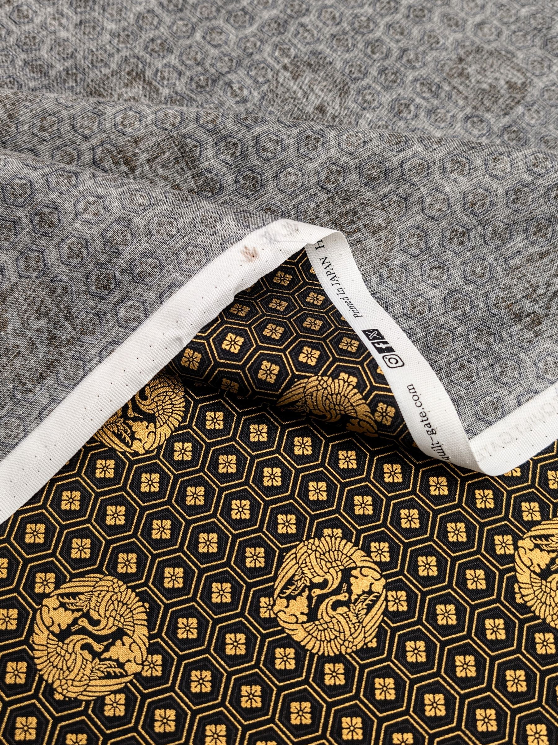 QuiltGate - Golden Cranes and Kikko Cotton Fabric - Black