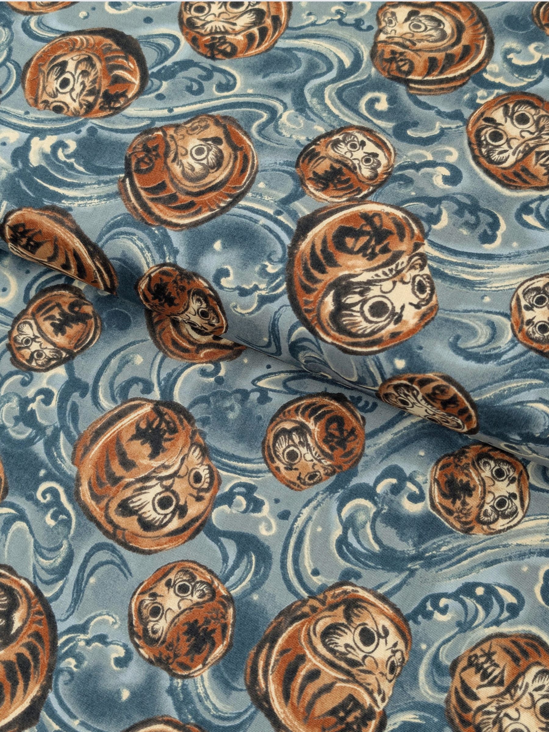 Quilt Gate - Brushed Daruma & Waves Cotton Sheeting Fabric - Light Blue