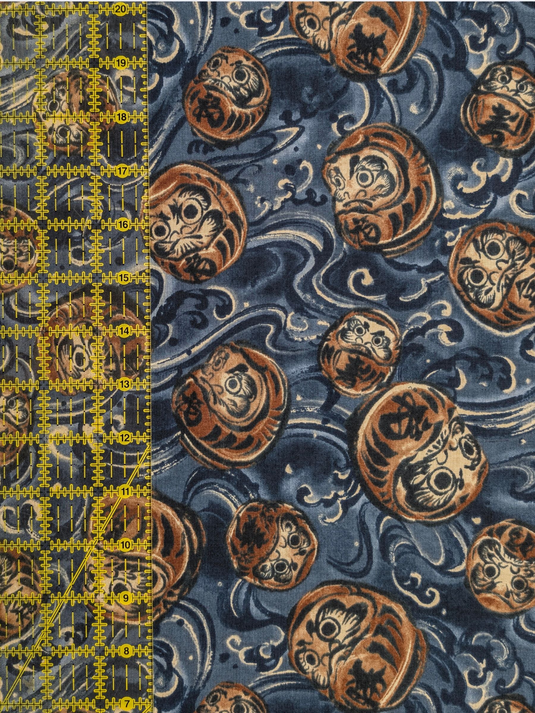 Quilt Gate - Brushed Daruma & Waves Cotton Sheeting Fabric - Medium Blue