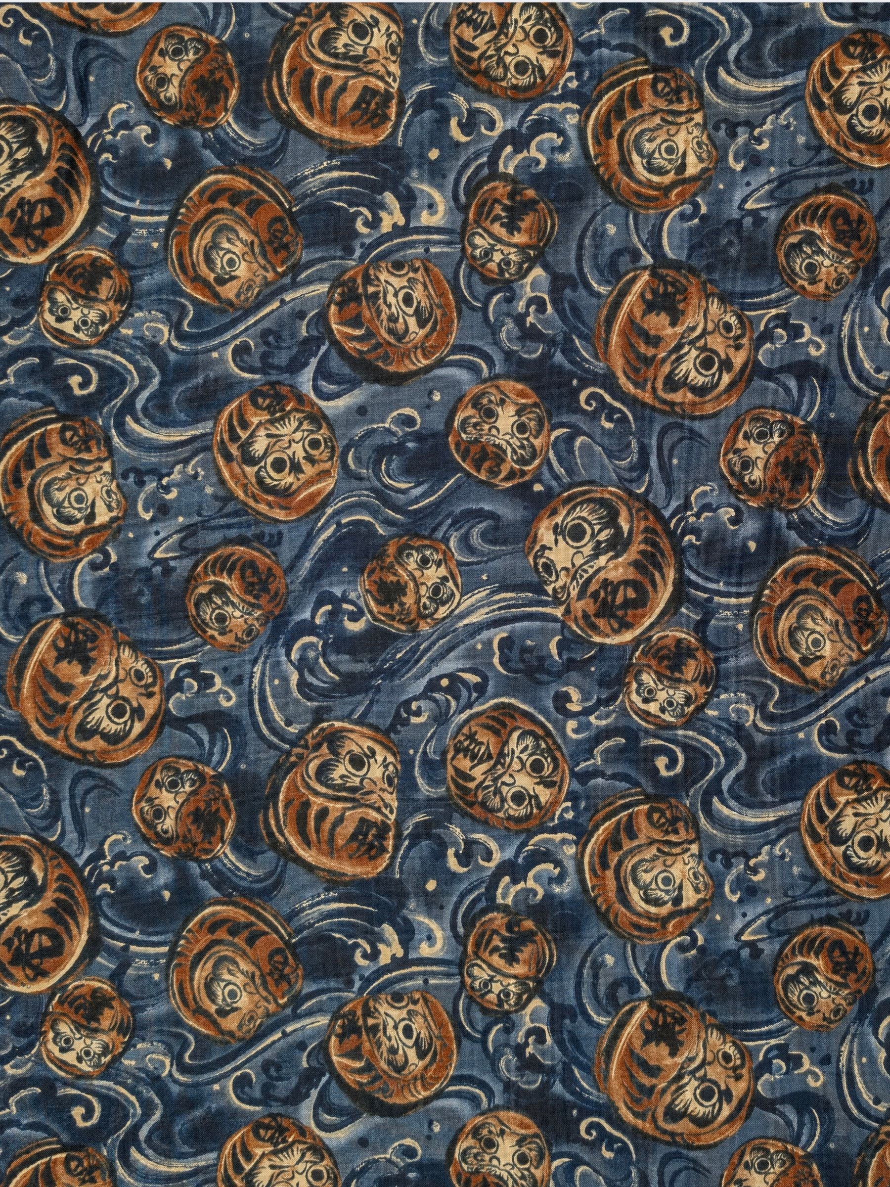 Quilt Gate - Brushed Daruma & Waves Cotton Sheeting Fabric - Medium Blue