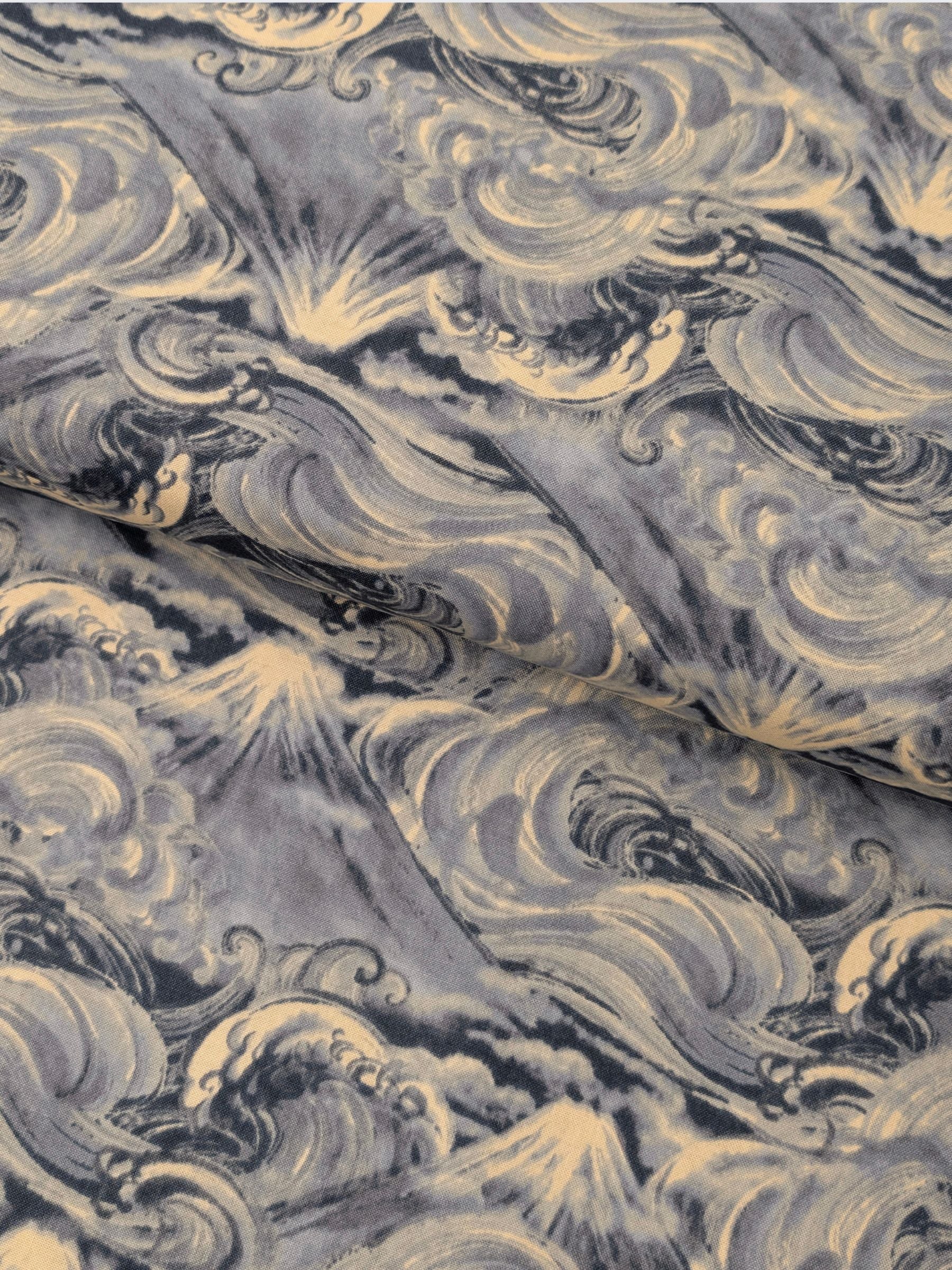 Quilt Gate - Cloudy Brushed Ocean Mountains Cotton Sheeting Fabric - Medium Blue