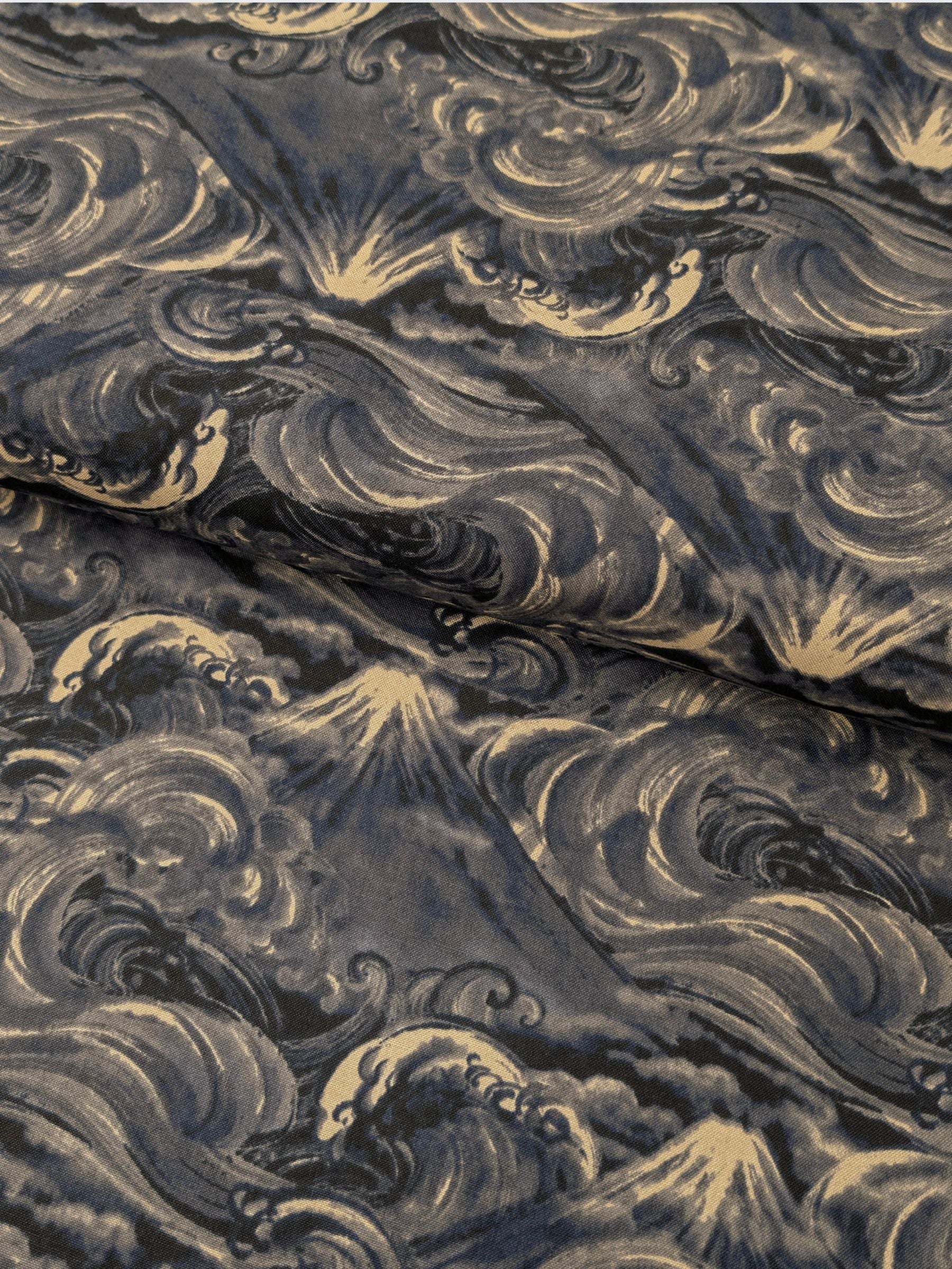 Quilt Gate - Cloudy Brushed Ocean Mountains Cotton Sheeting Fabric - Dark Blue