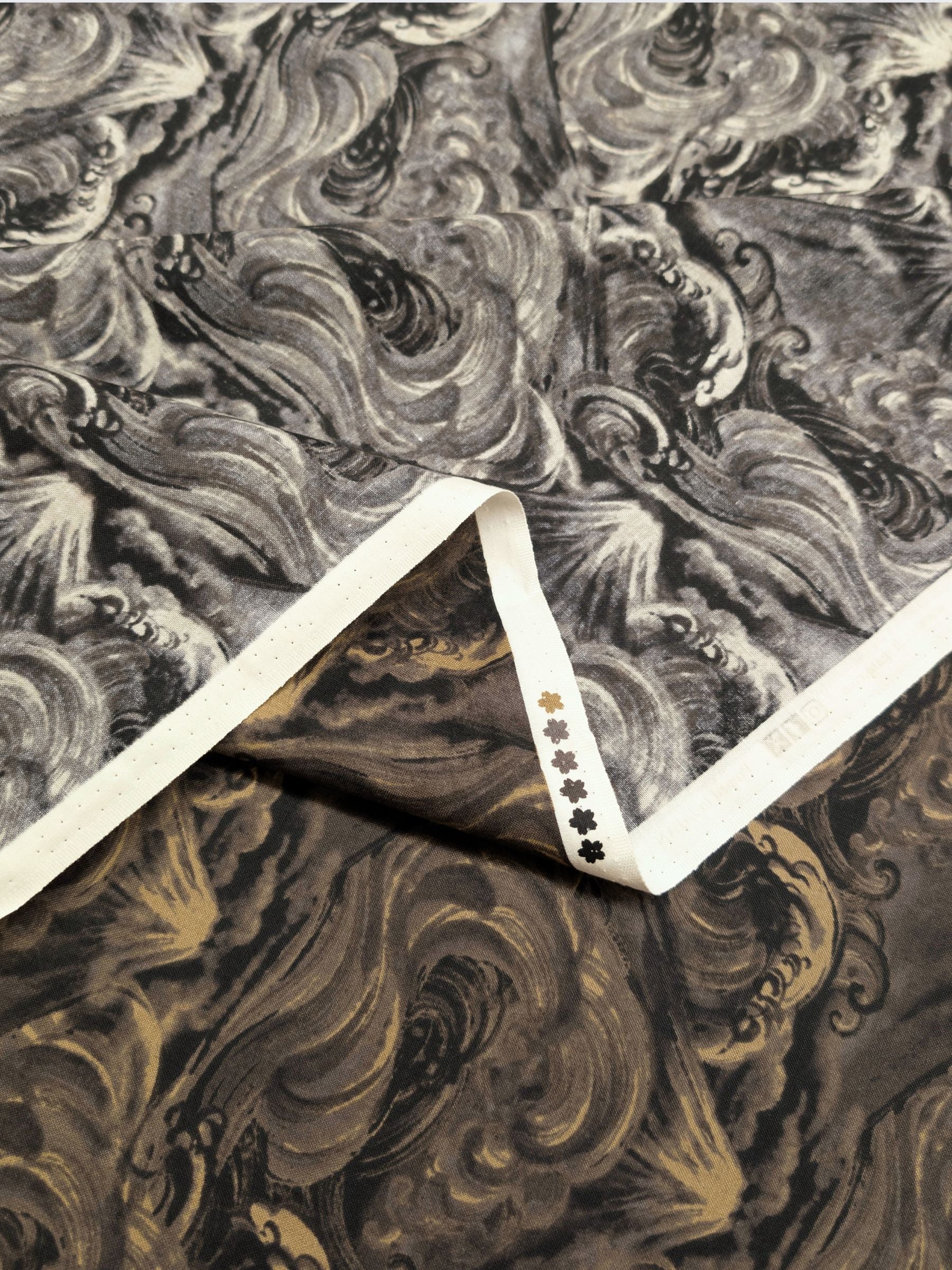 Quilt Gate - Cloudy Brushed Ocean Mountains Cotton Sheeting Fabric - Gray Black