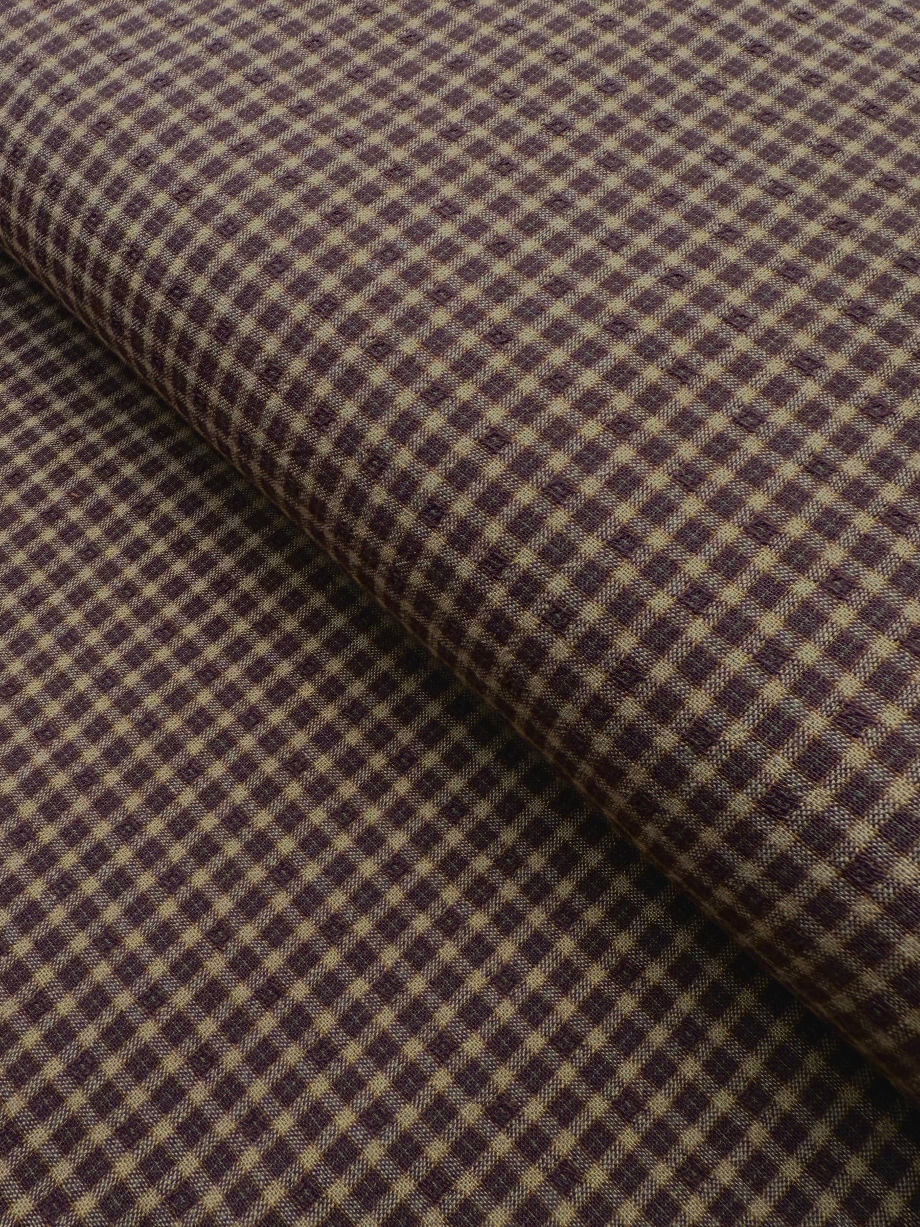 MYD - Textured Tattersall Plaid Yarn Dyed Cotton Fabric - Burgundy Beige