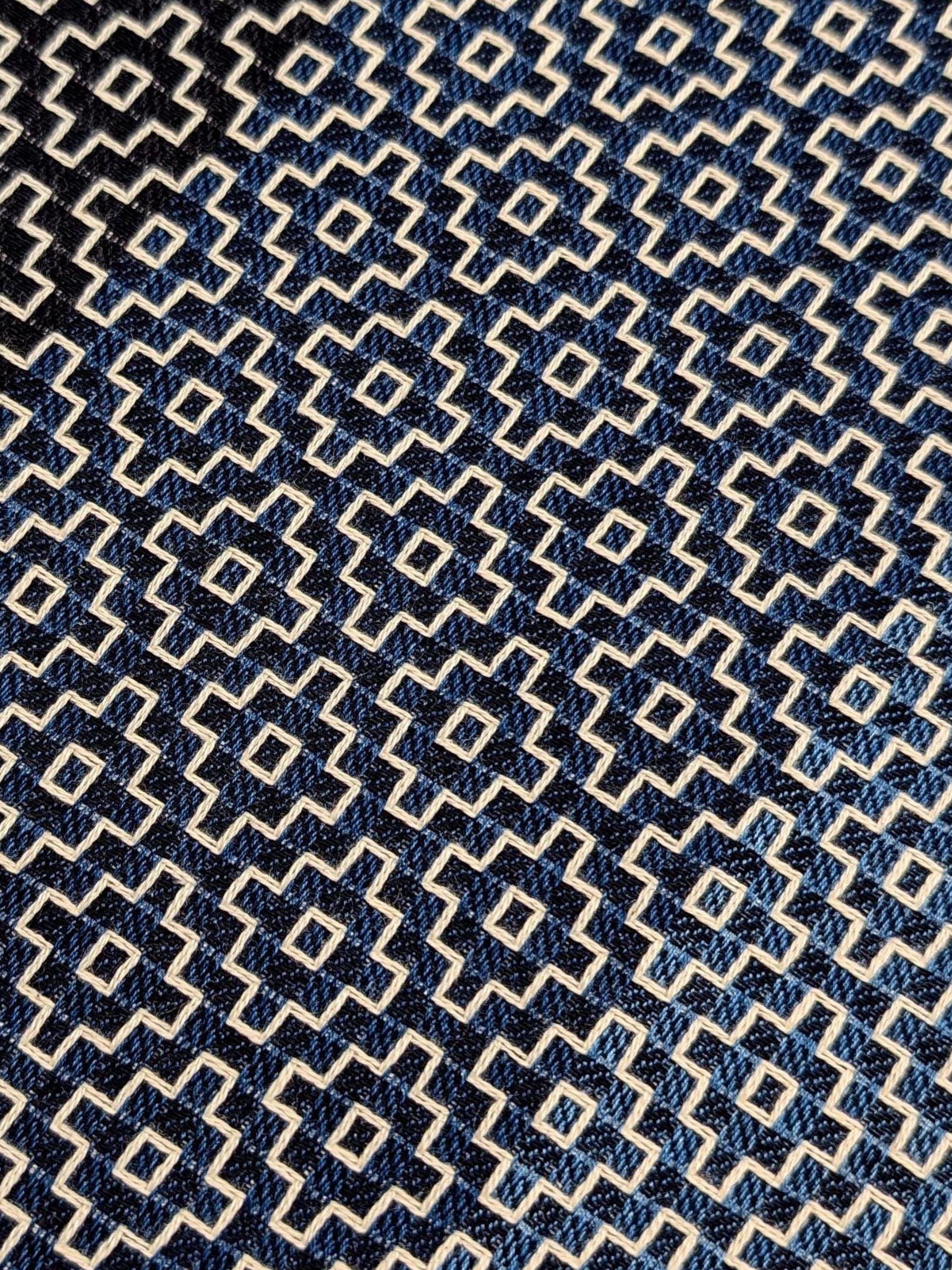 Orimono Imports - Kasuri-Sashi with Sashiko Stitching Cotton Fabric Dyed with Aizome Botanical Indigo