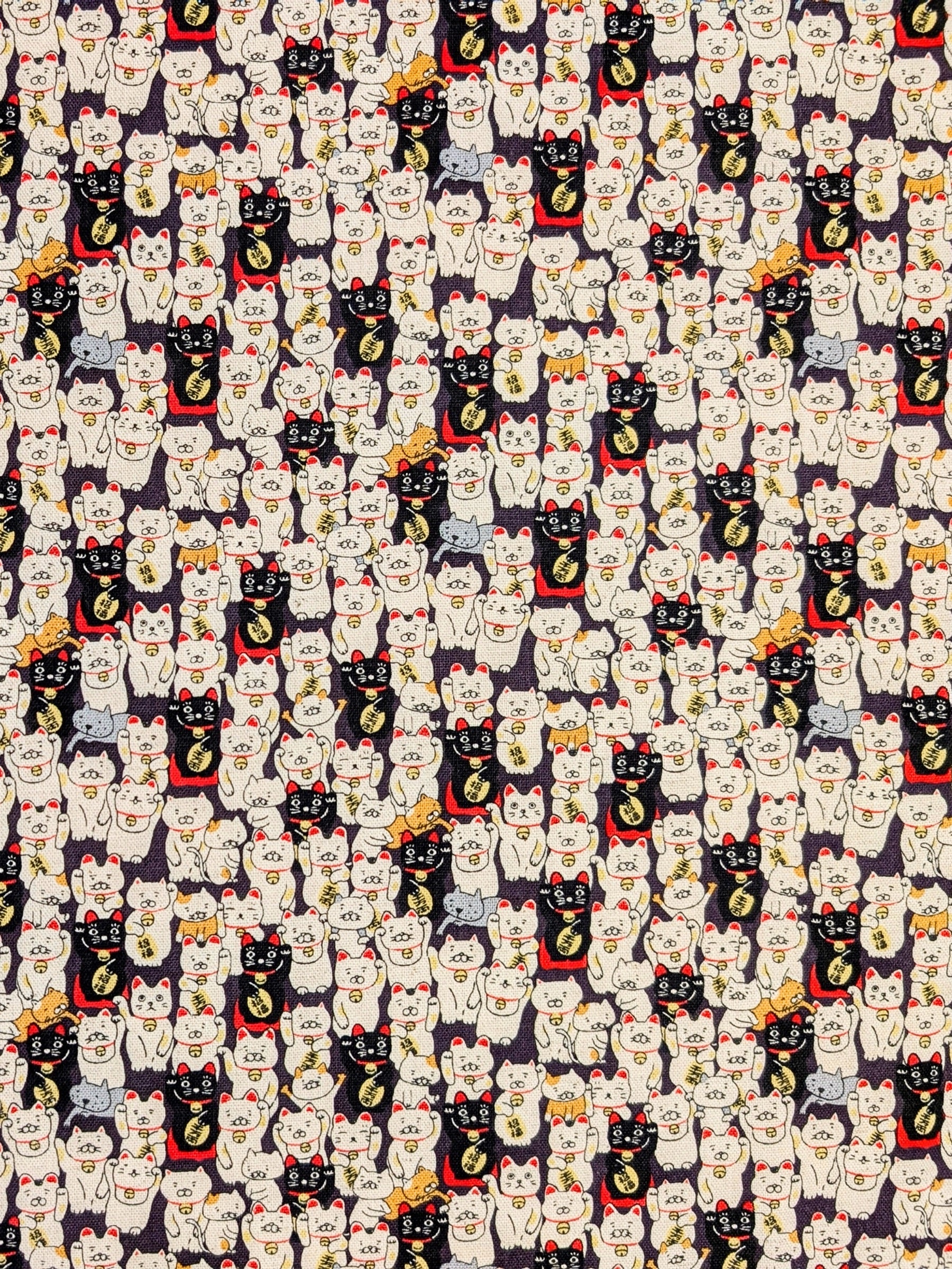 Kobayashi - Little Lucky Cats Cotton/Linen Light Canvas Fabric - Purple