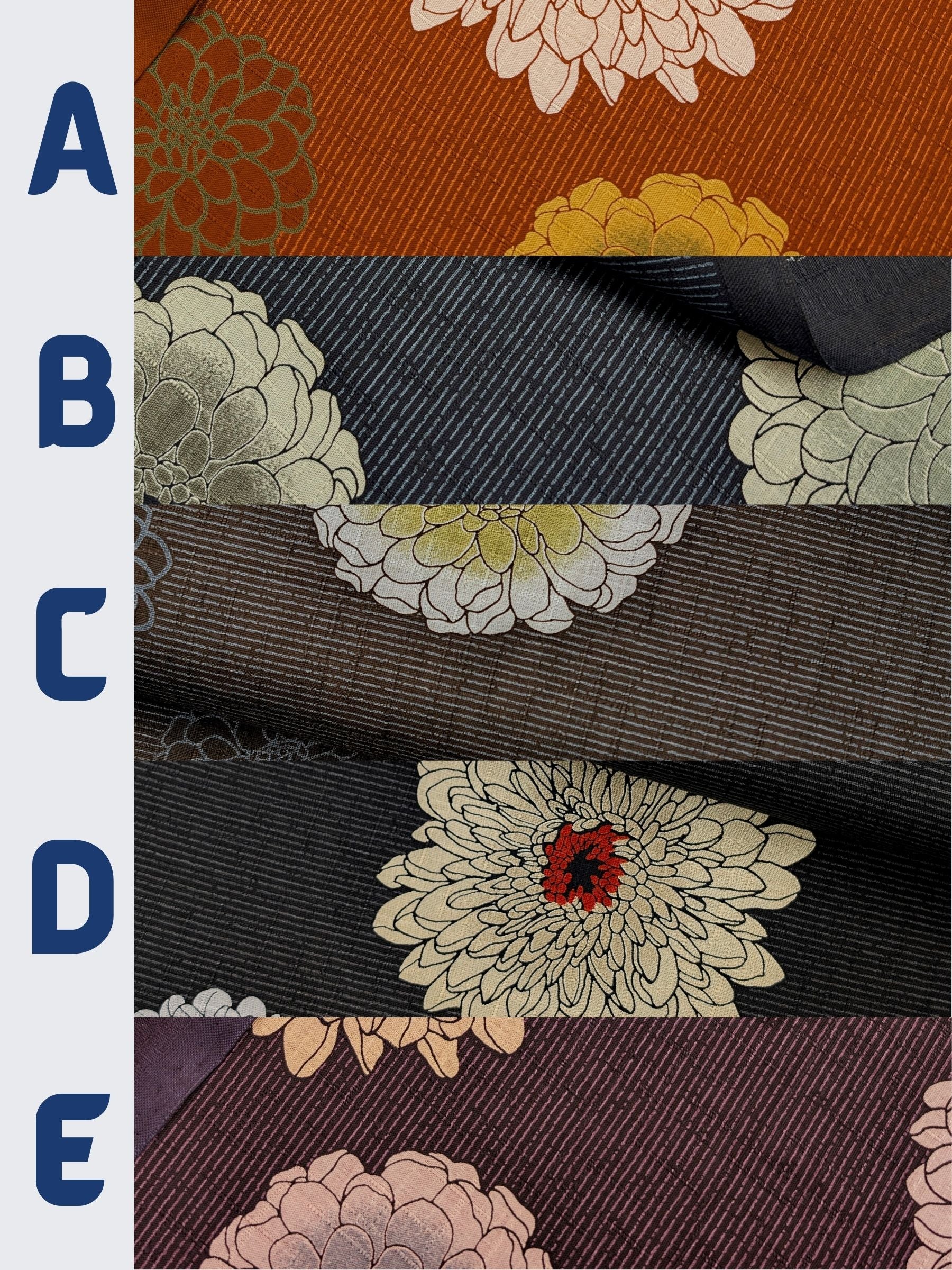 Kobayashi - Japanese Chrysanthemum & Pinstripes Dobby Cotton Fabric - Black