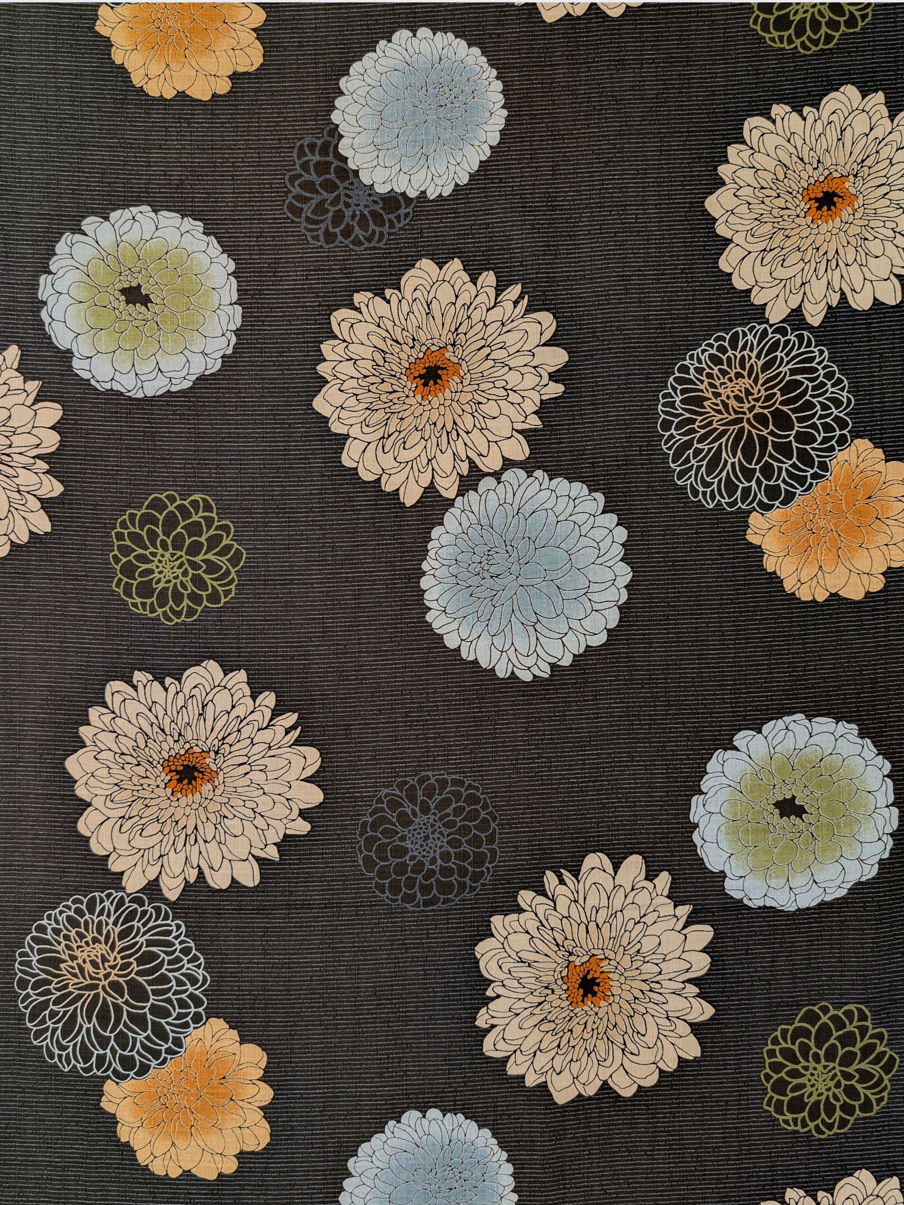 Kobayashi - Japanese Chrysanthemum & Pinstripes Dobby Cotton Fabric - Dark Brown