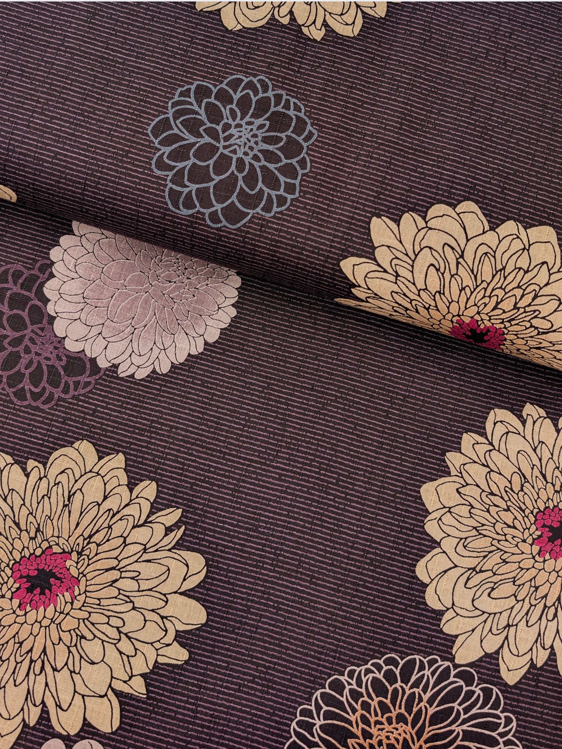 Kobayashi - Japanese Chrysanthemum & Pinstripes Dobby Cotton Fabric - Purple