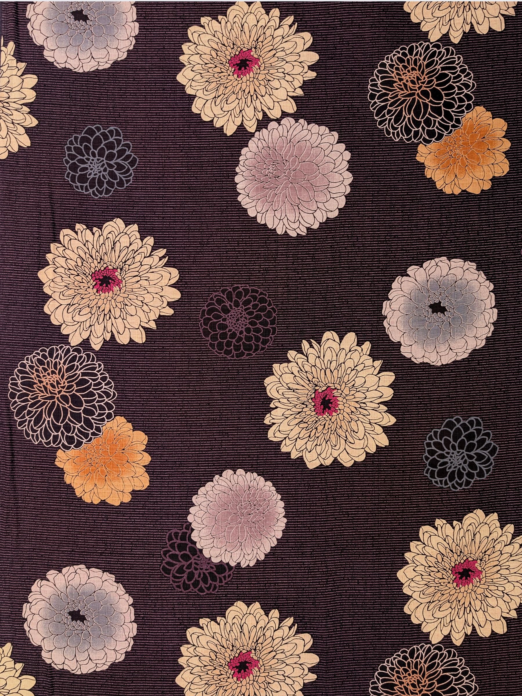 Kobayashi - Japanese Chrysanthemum & Pinstripes Dobby Cotton Fabric - Purple