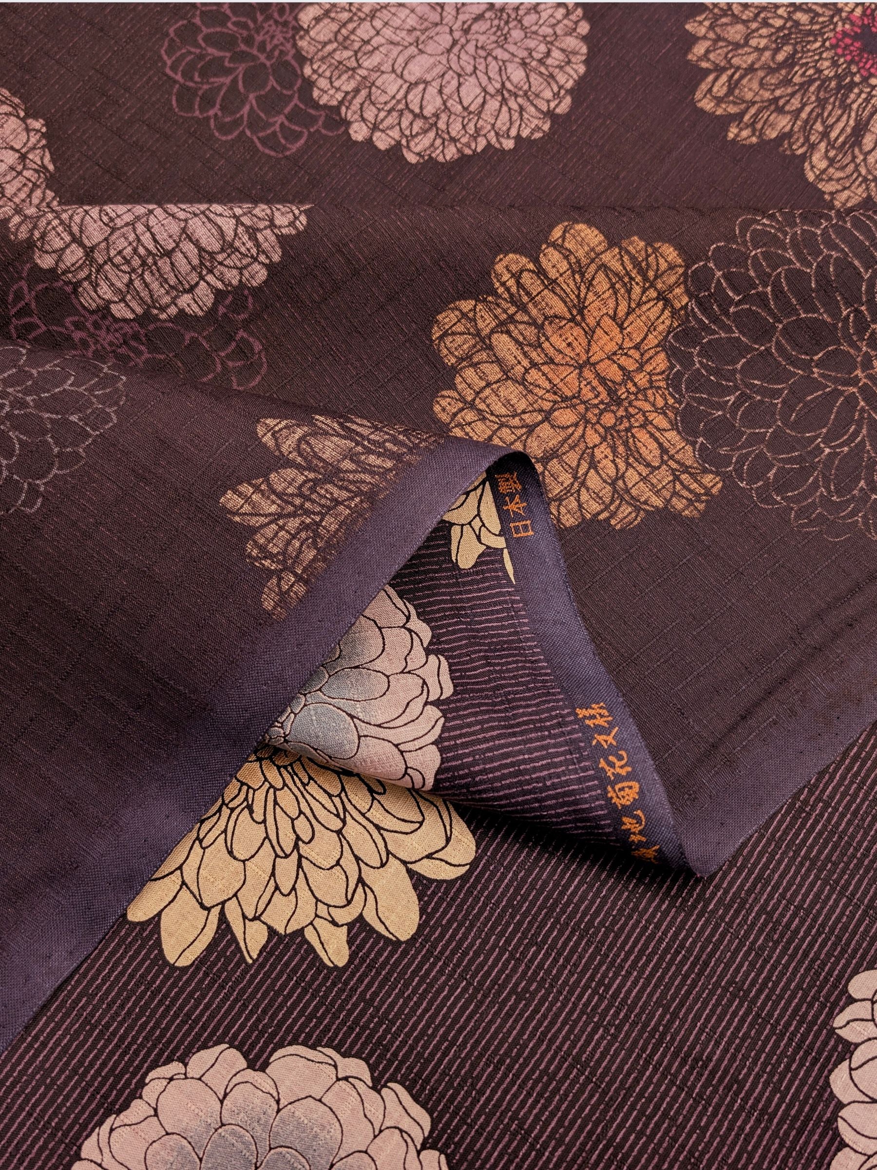 Kobayashi - Japanese Chrysanthemum & Pinstripes Dobby Cotton Fabric - Purple