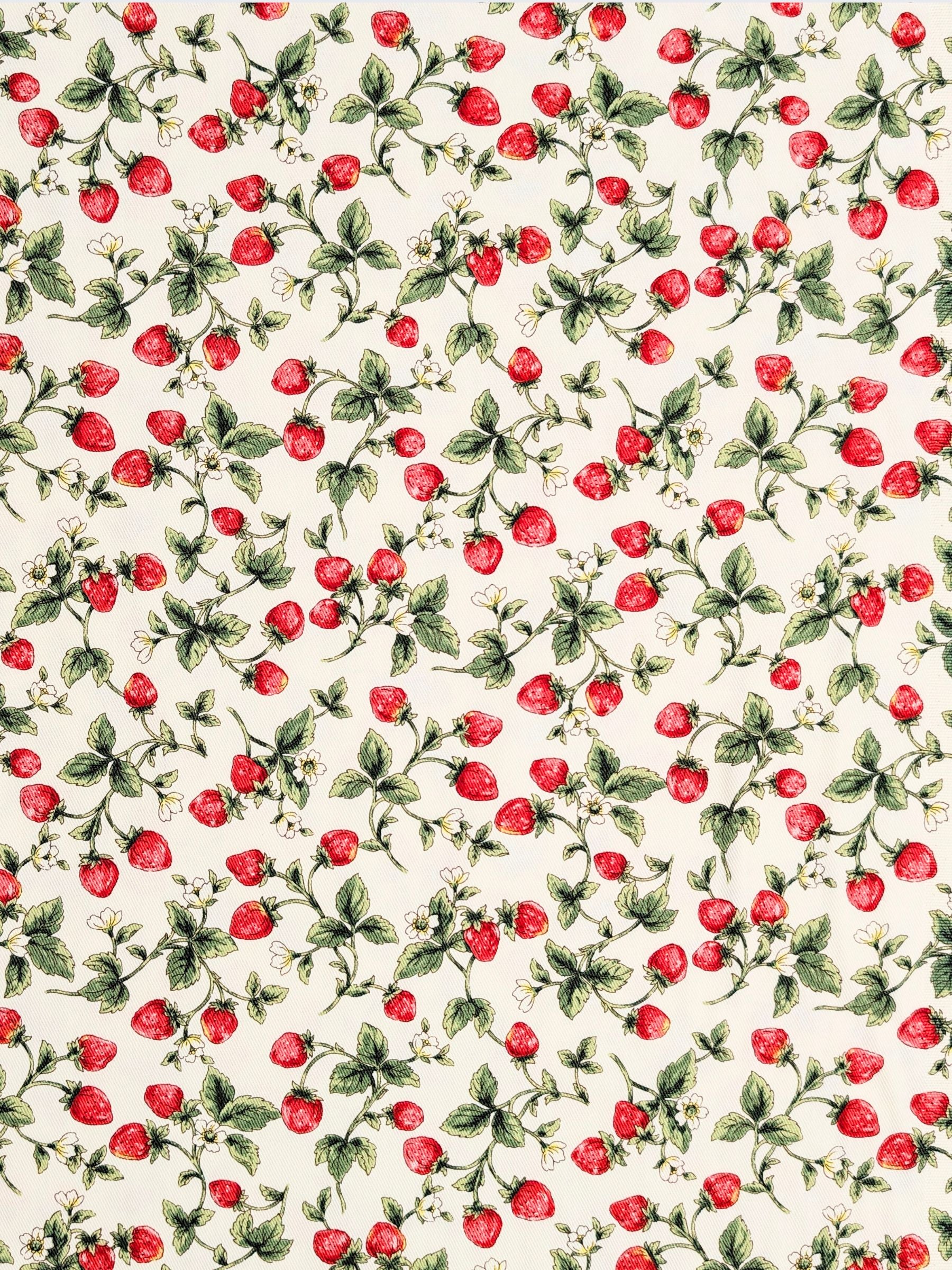 Kobayashi - Vining Strawberries Cotton Oxford Twill Fabric - White