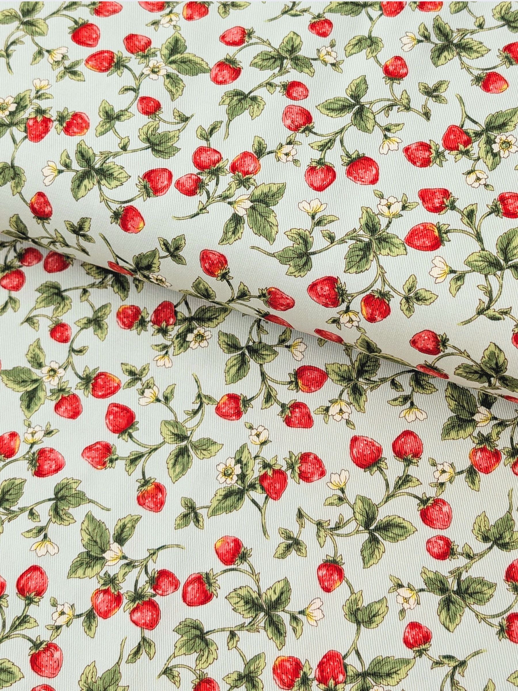 Kobayashi - Vining Strawberries Cotton Oxford Twill Fabric - Mint