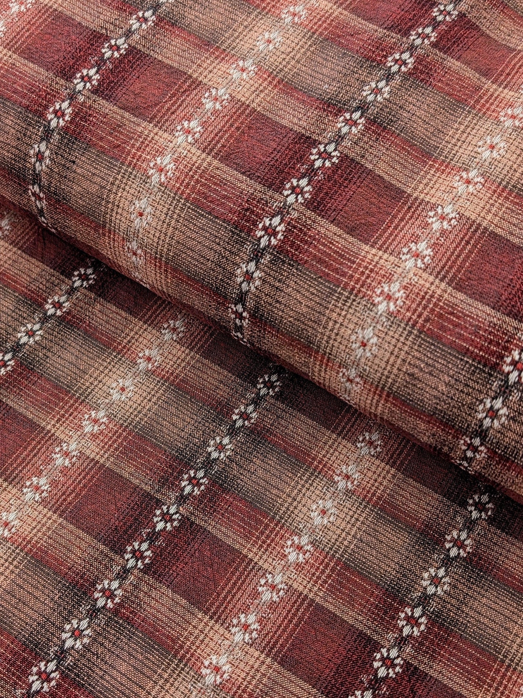 MYD - Daisy Chain Glen Check Plaid Yarn Dyed Cotton Fabric - Burgundy and Gray