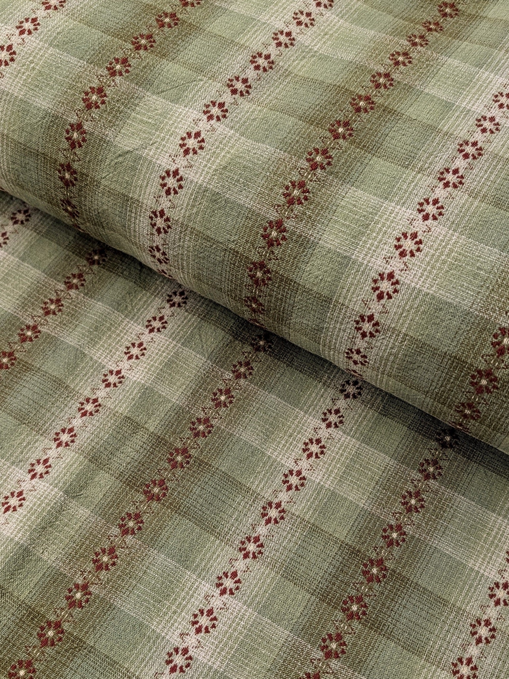 MYD - Daisy Chain Glen Check Plaid Yarn Dyed Cotton Fabric - Forest Green and Beige