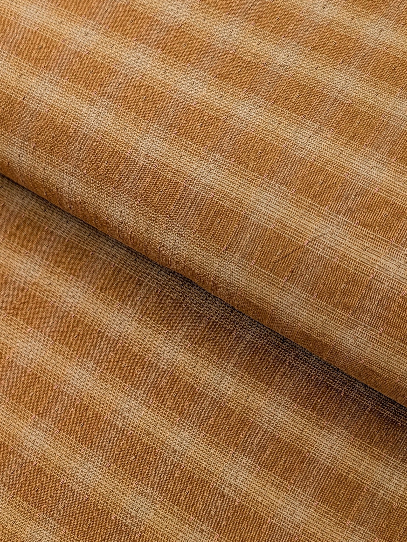 MYD - Dotted Texture Gingham Plaid Yarn Dyed Cotton Fabric - Marigold and Cream