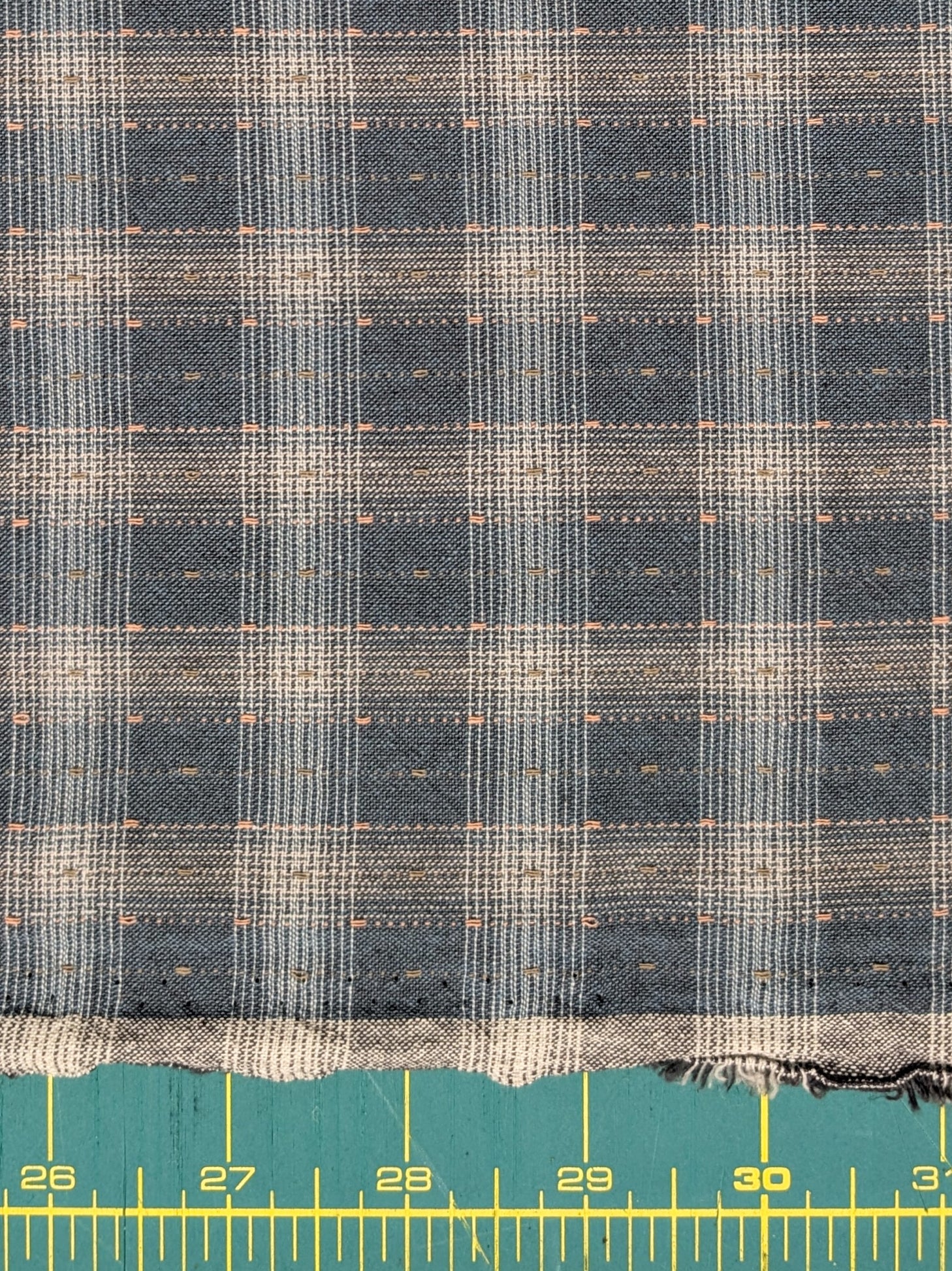 MYD - Dotted Texture Gingham Plaid Yarn Dyed Cotton Fabric - Medium Blue and Cream