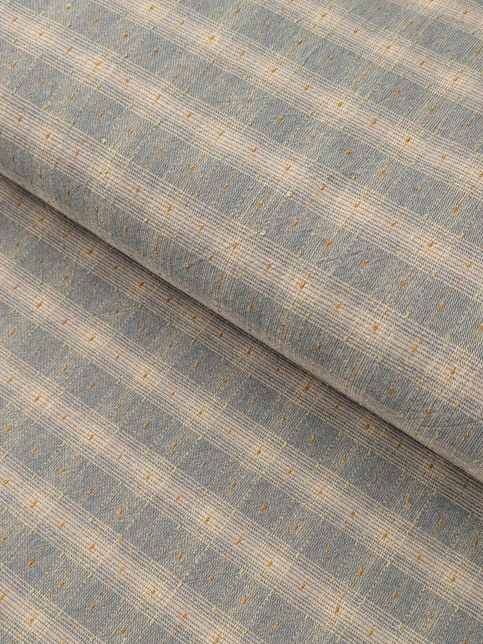 MYD - Dotted Texture Gingham Plaid Yarn Dyed Cotton Fabric -  Light Blue and Grey
