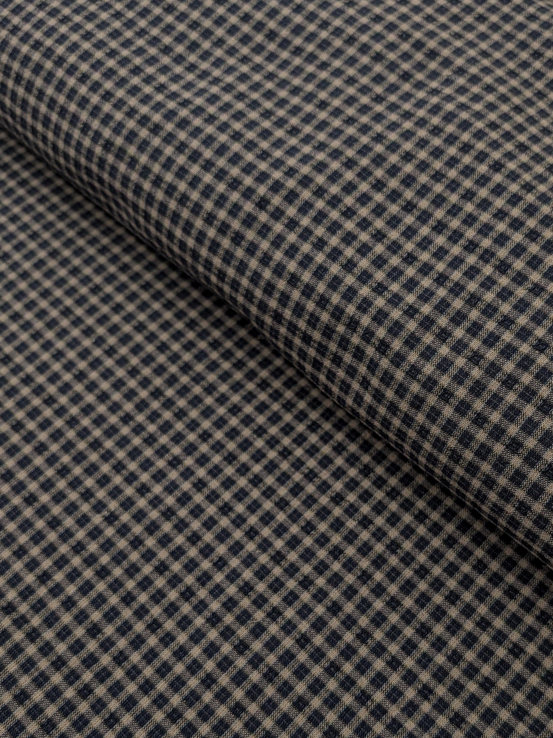MYD - Textured Tattersall Plaid Yarn Dyed Cotton Fabric - Grey Blue