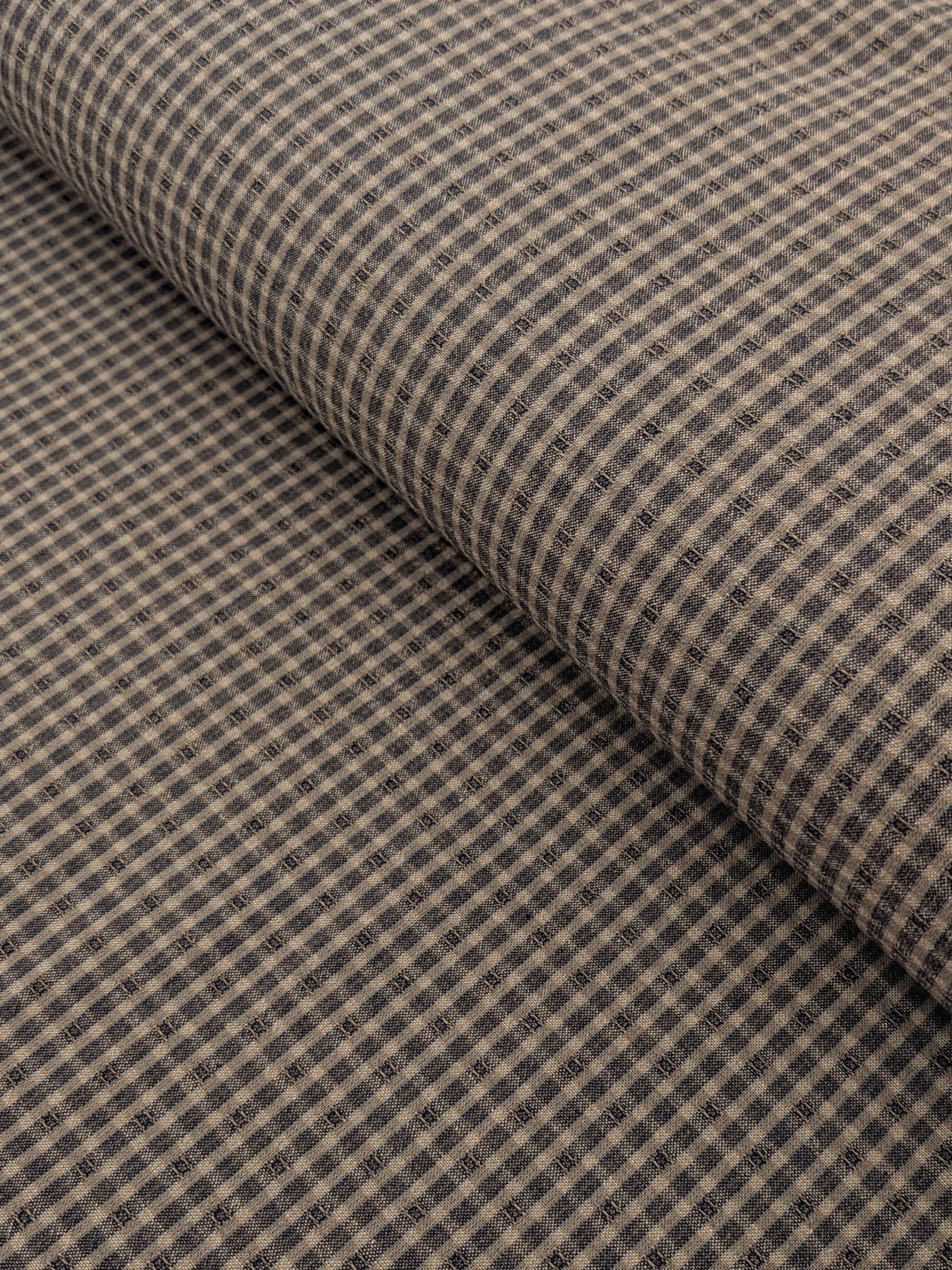 MYD - Textured Tattersall Plaid Yarn Dyed Cotton Fabric - Navy Grey