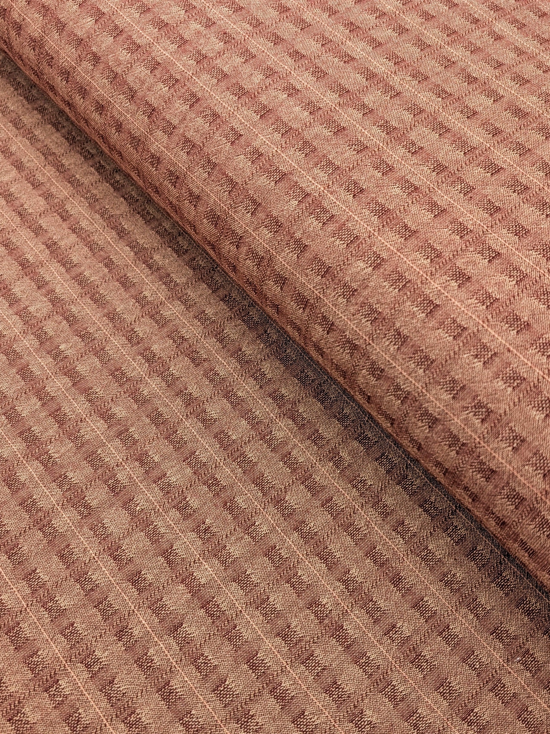 MYD - Textured Windowpane Plaid Yarn Dyed Cotton Fabric - Burgundy