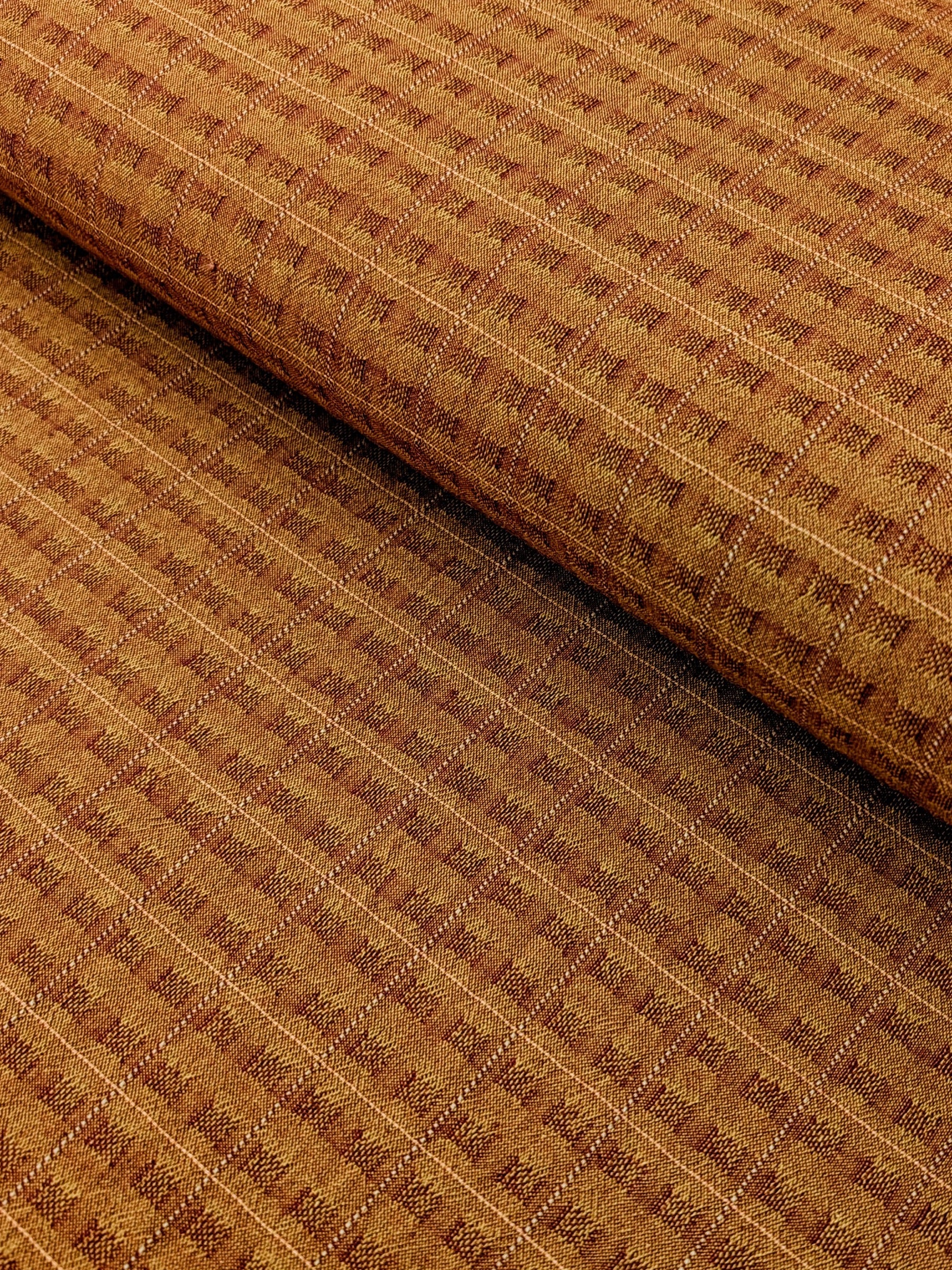 MYD - Textured Windowpane Plaid Yarn Dyed Cotton Fabric - Burnt Orange