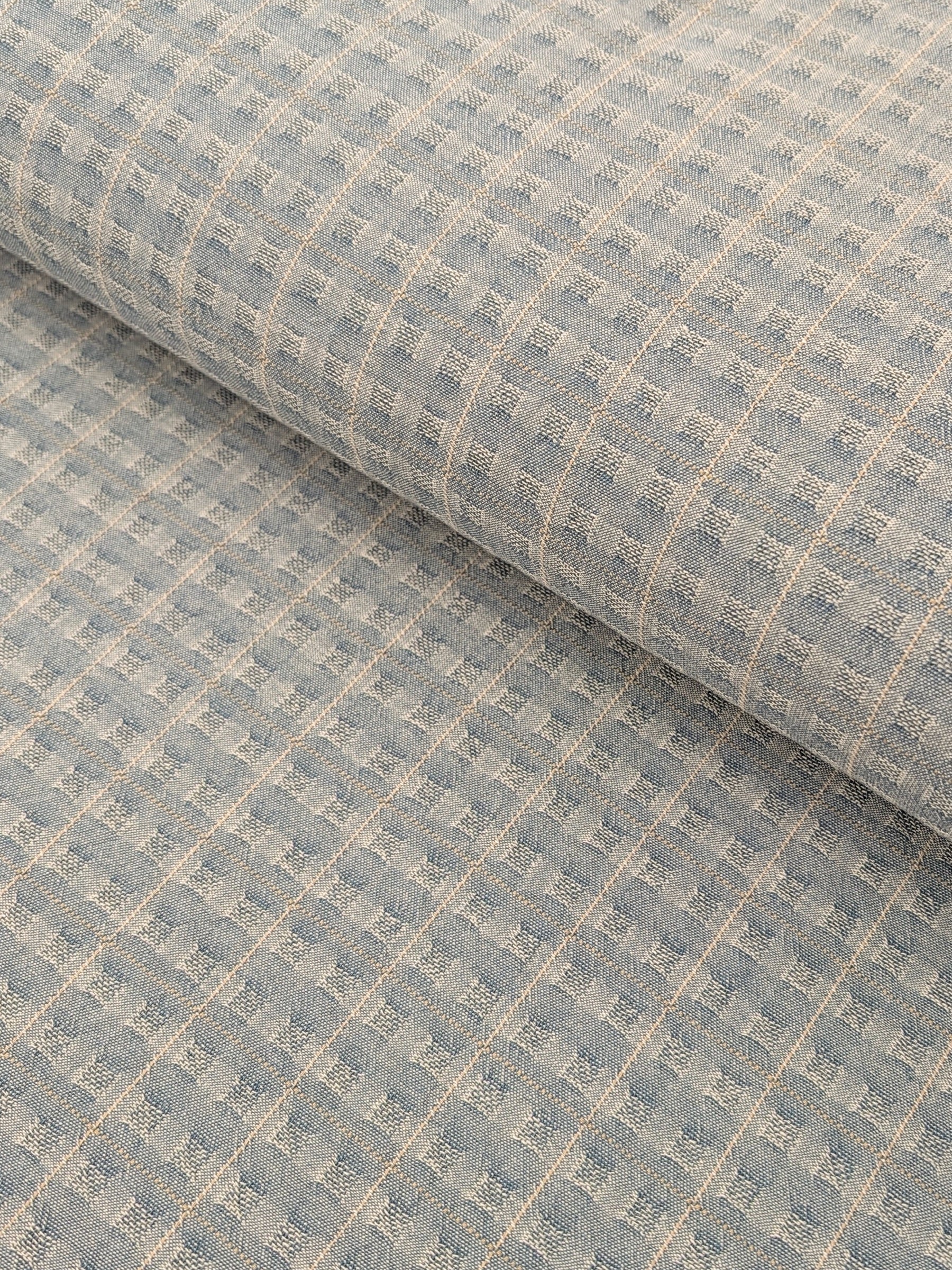 MYD - Textured Windowpane Plaid Yarn Dyed Cotton Fabric - Light Blue
