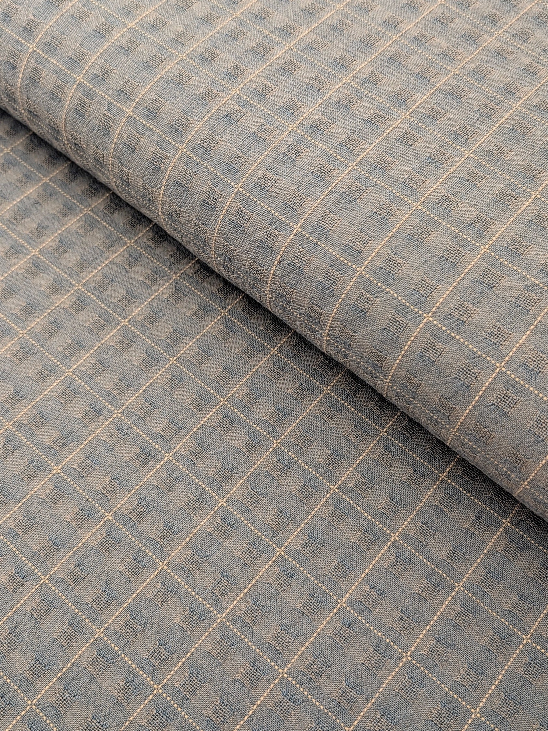 MYD - Textured Windowpane Plaid Yarn Dyed Cotton Fabric - Medium Blue