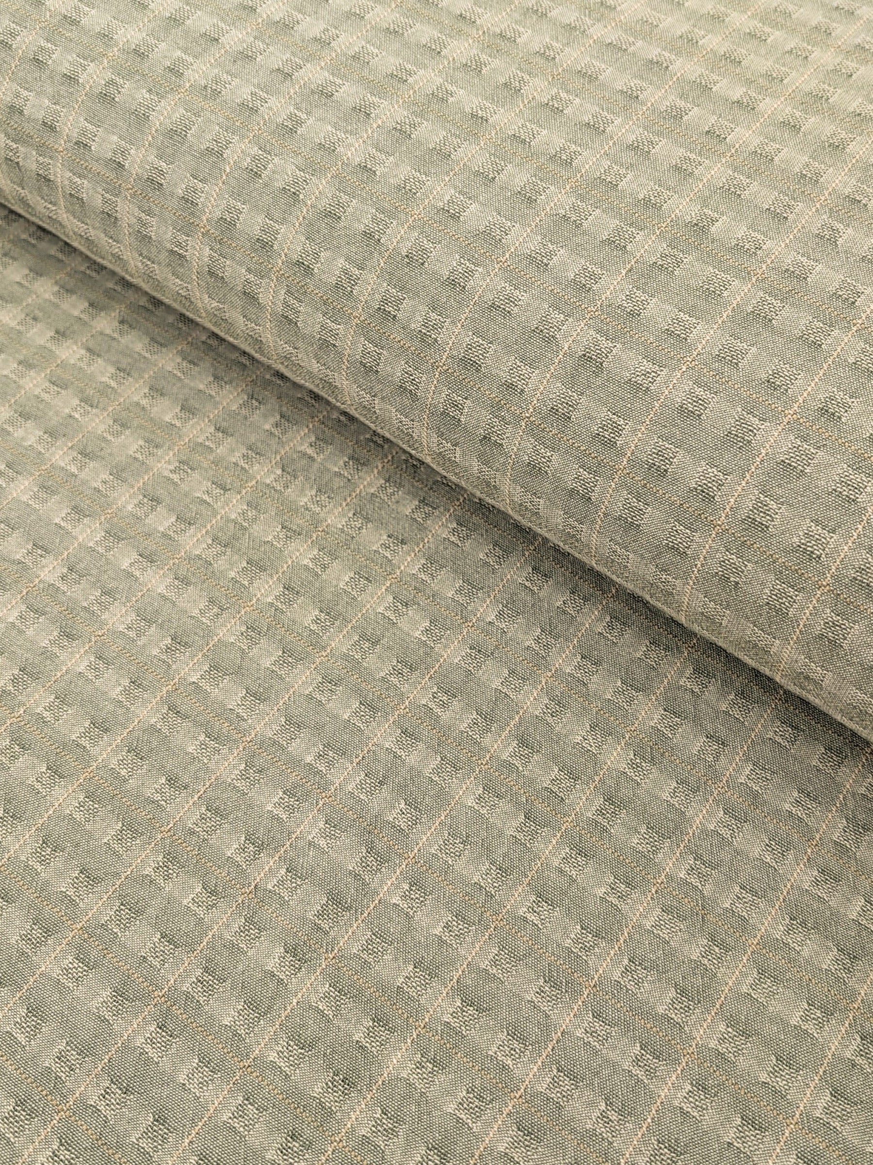 MYD - Textured Windowpane Plaid Yarn Dyed Cotton Fabric - Light Green
