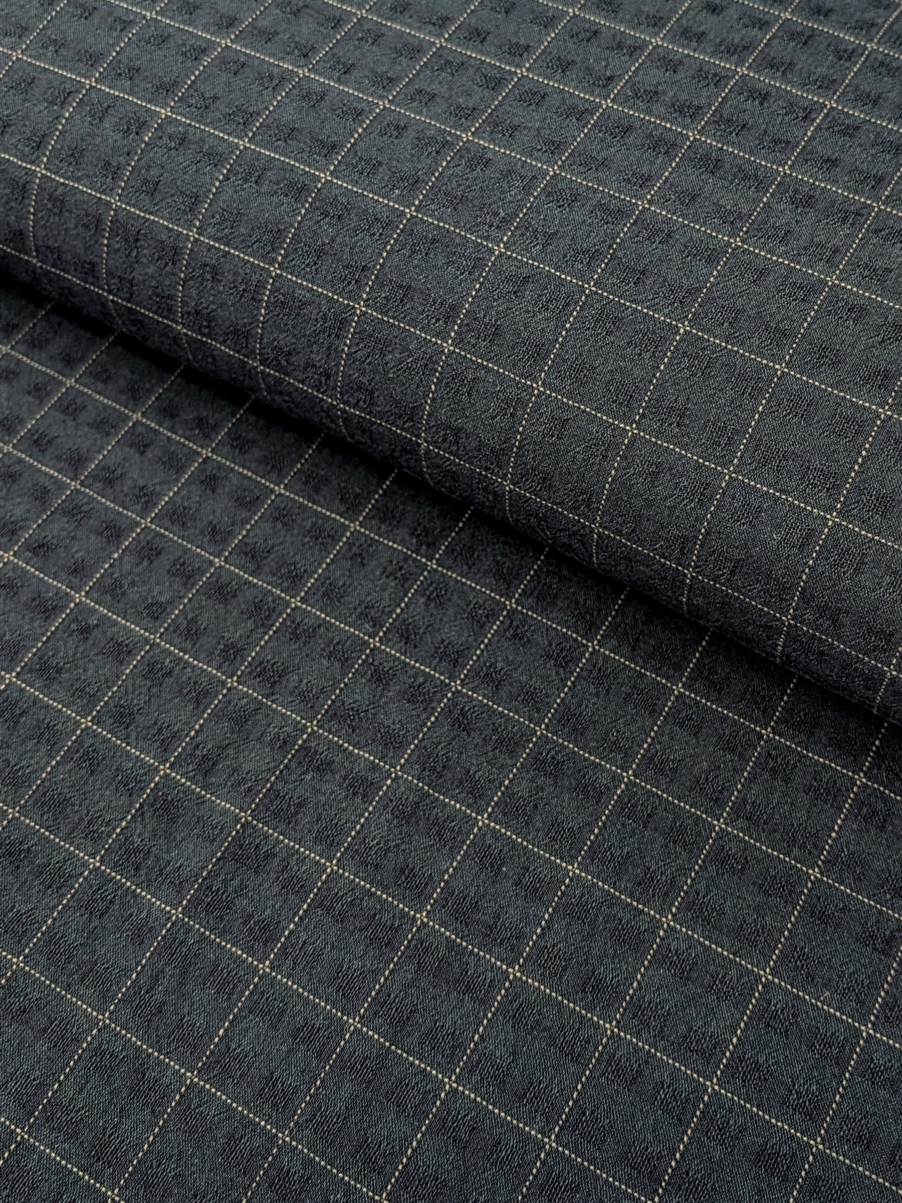 MYD - Textured Windowpane Plaid Yarn Dyed Cotton Fabric - Navy