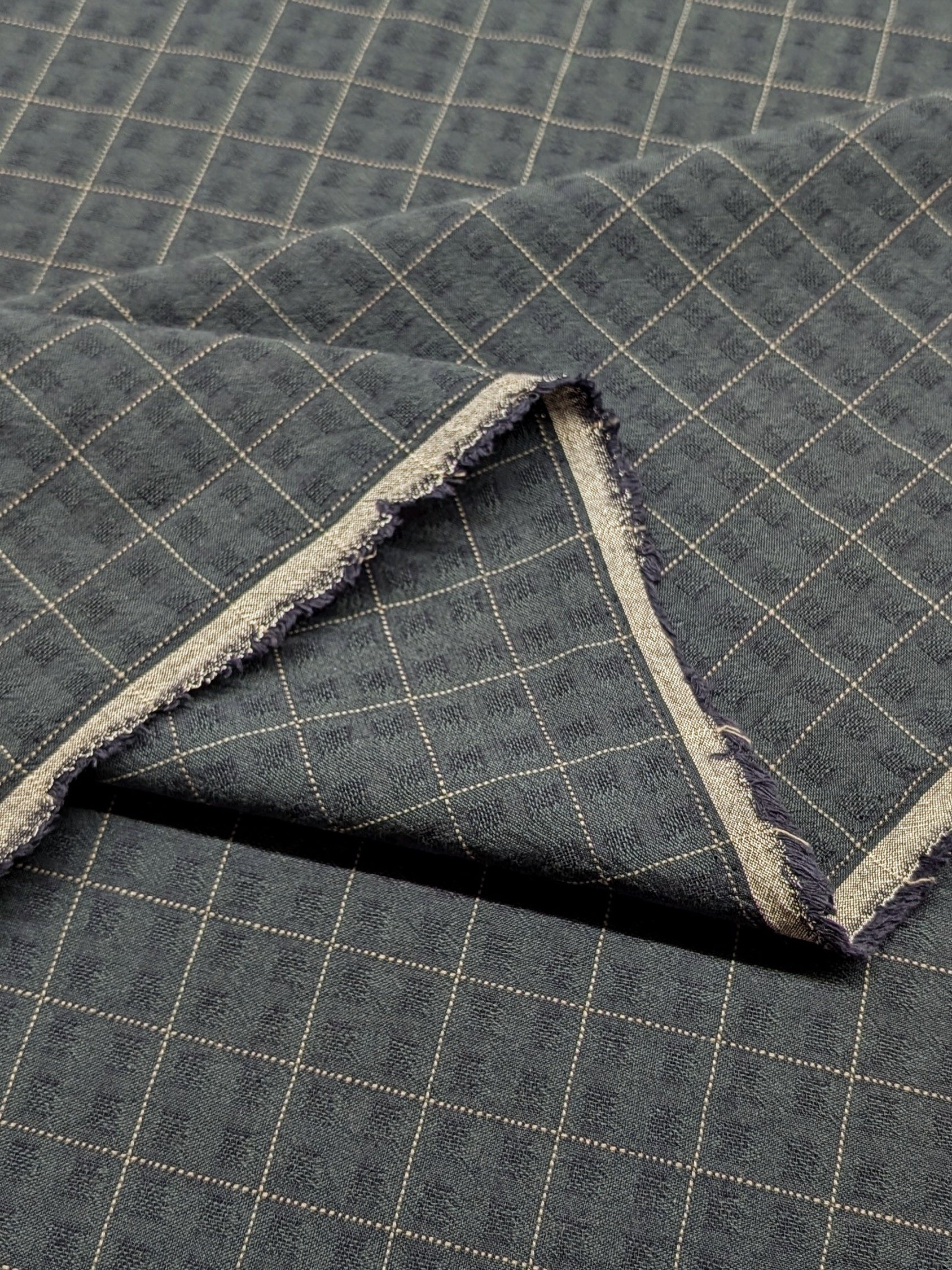MYD - Textured Windowpane Plaid Yarn Dyed Cotton Fabric - Navy