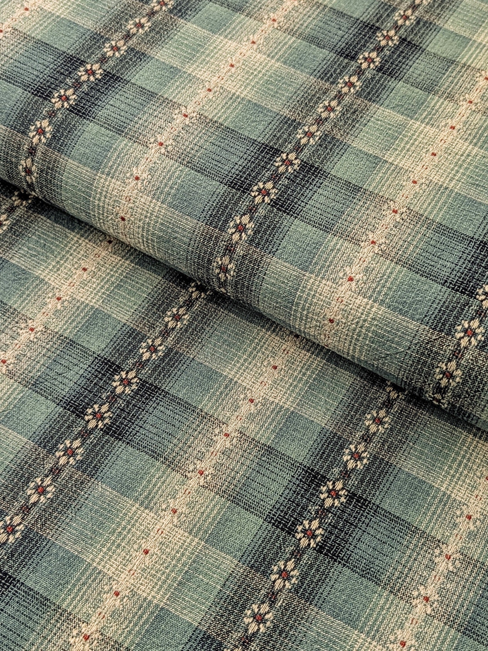 MYD - Daisy Chain Glen Check Plaid Yarn Dyed Cotton Fabric - Blue and Teal