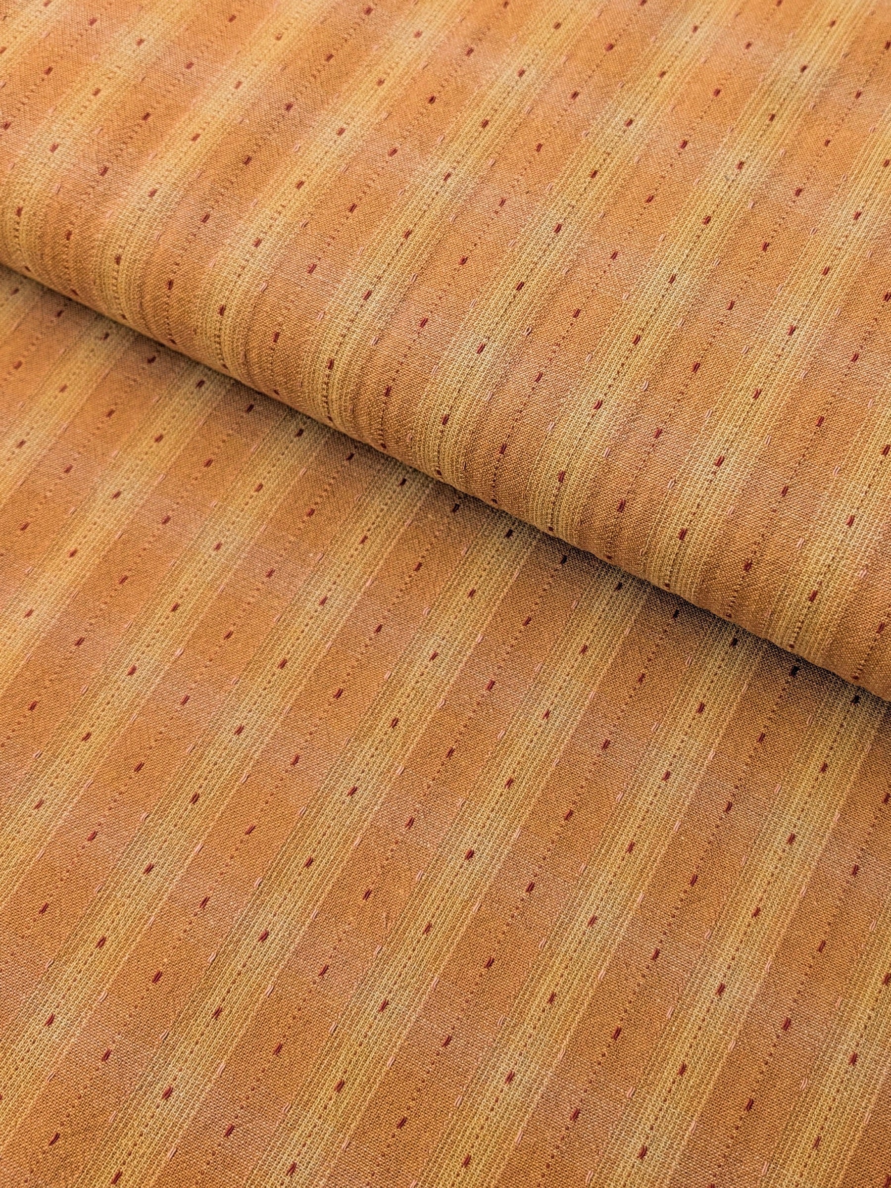 MYD - Dotted Texture Gingham Plaid Yarn Dyed Cotton Fabric - Orange and Yellow