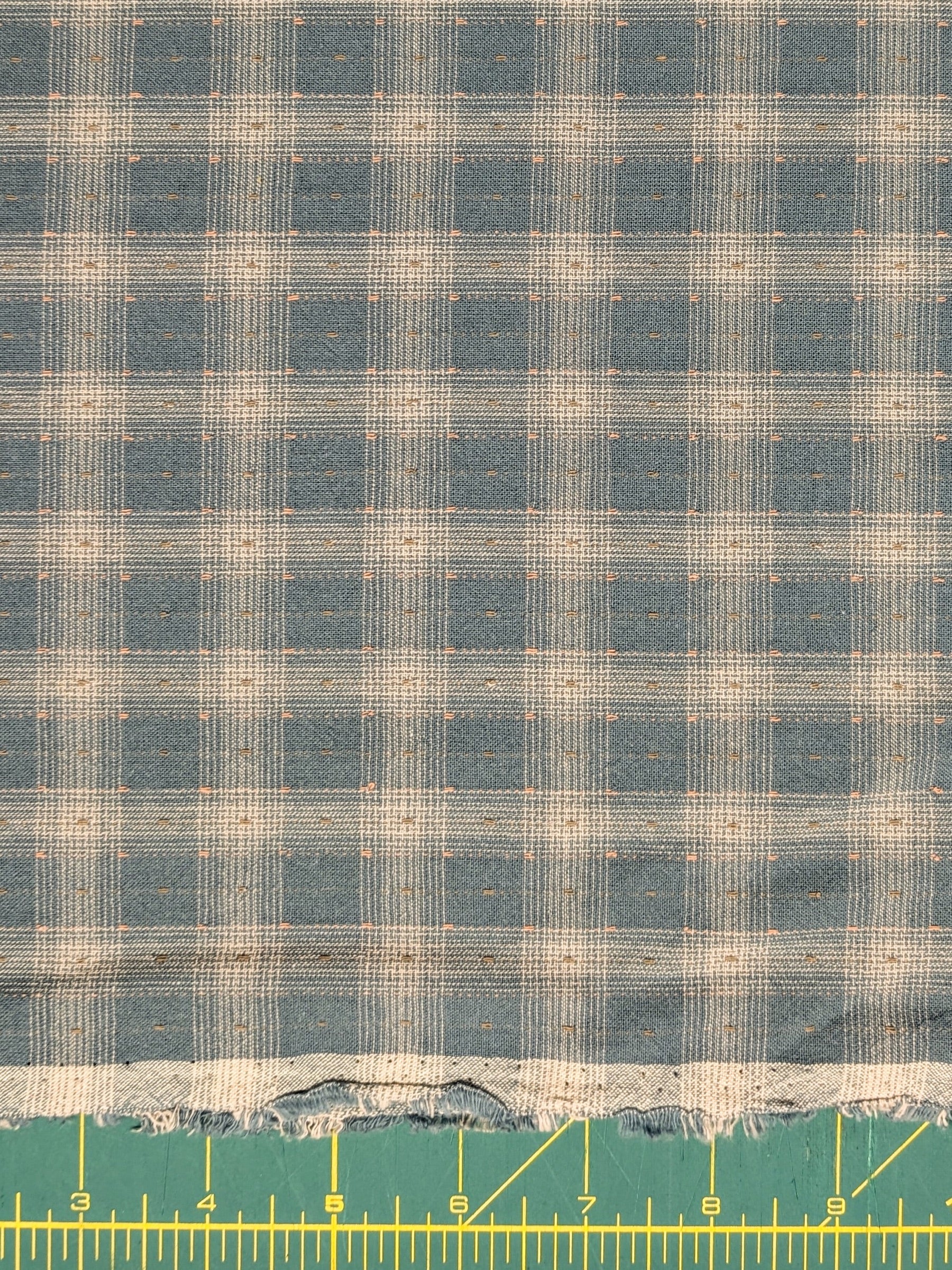MYD - Dotted Texture Gingham Plaid Yarn Dyed Cotton Fabric - Medium blue and Cream