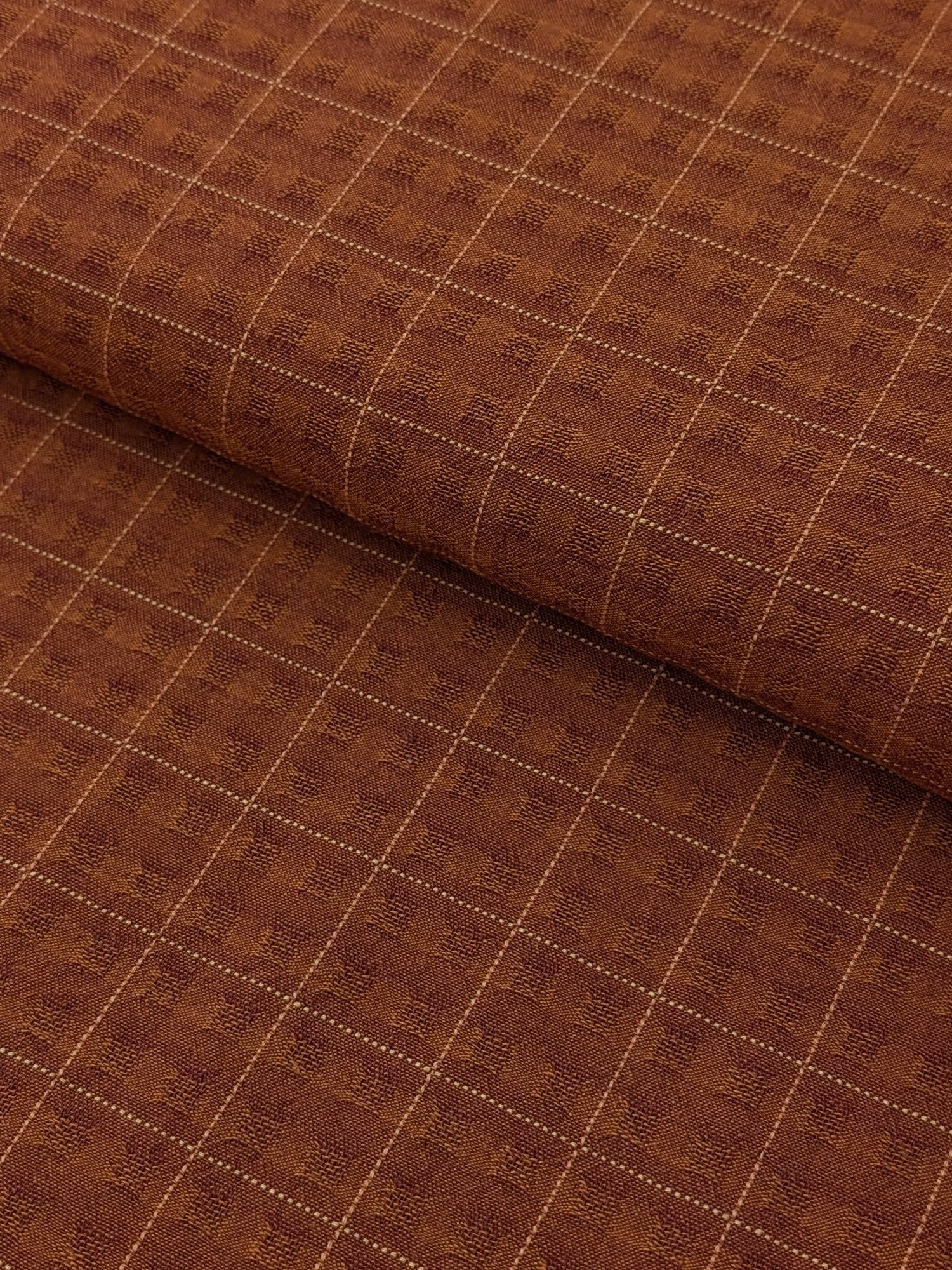 MYD - Textured Windowpane Plaid Yarn Dyed Cotton Fabric - Brick