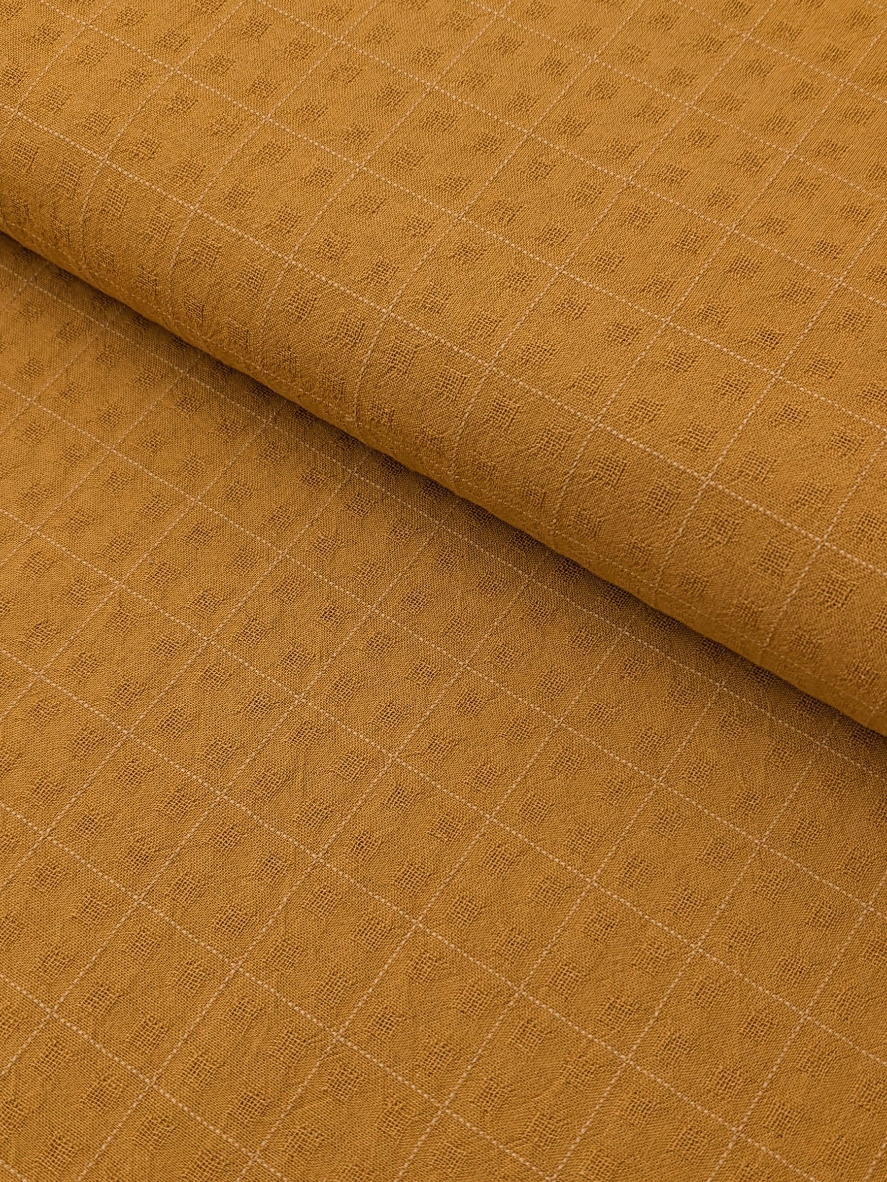 MYD - Textured Windowpane Plaid Yarn Dyed Cotton Fabric - Yellow