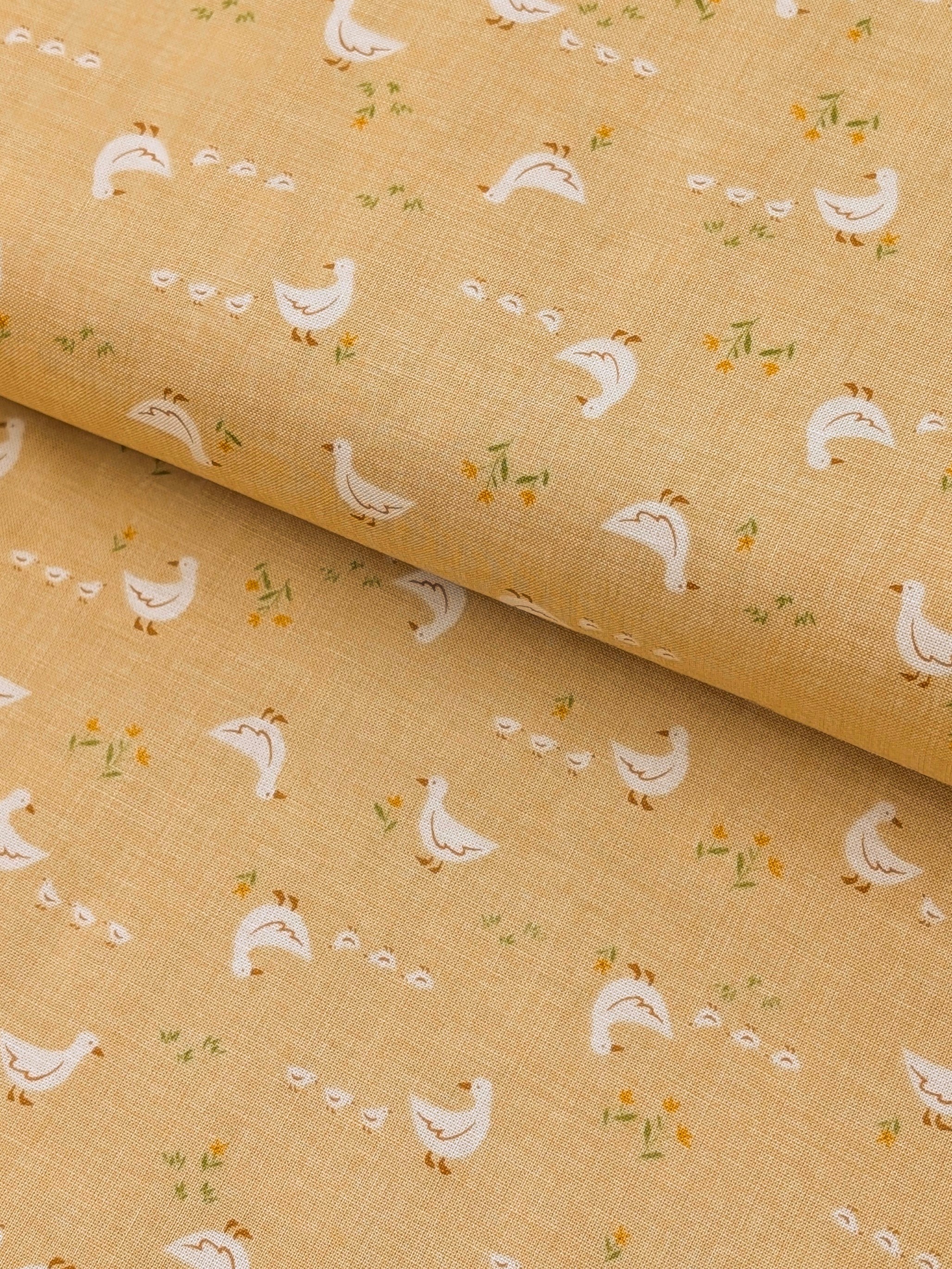 Vancet - Farmyard Ducks Japanese Cotton Feedsack Fabric - Beige