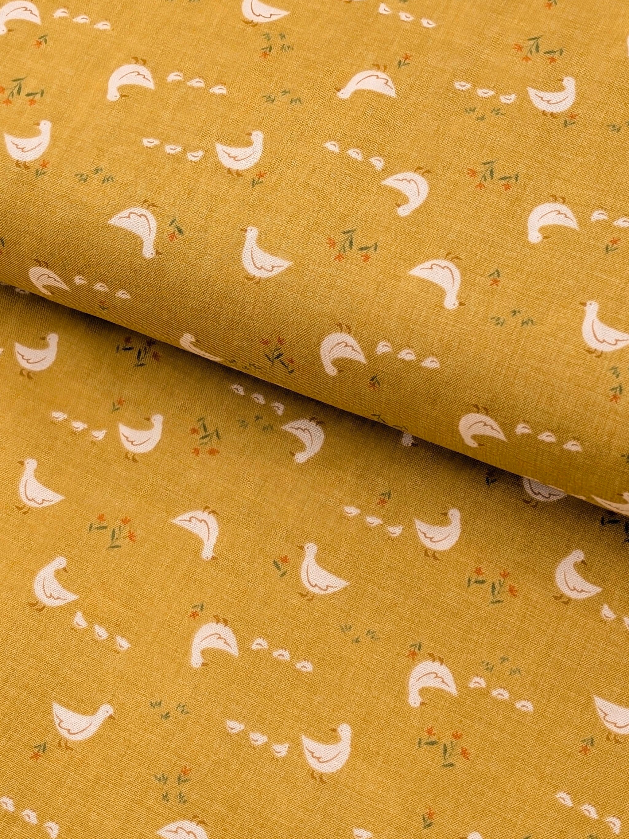 Vancet - Farmyard Ducks Japanese Cotton Feedsack Fabric - Yellow