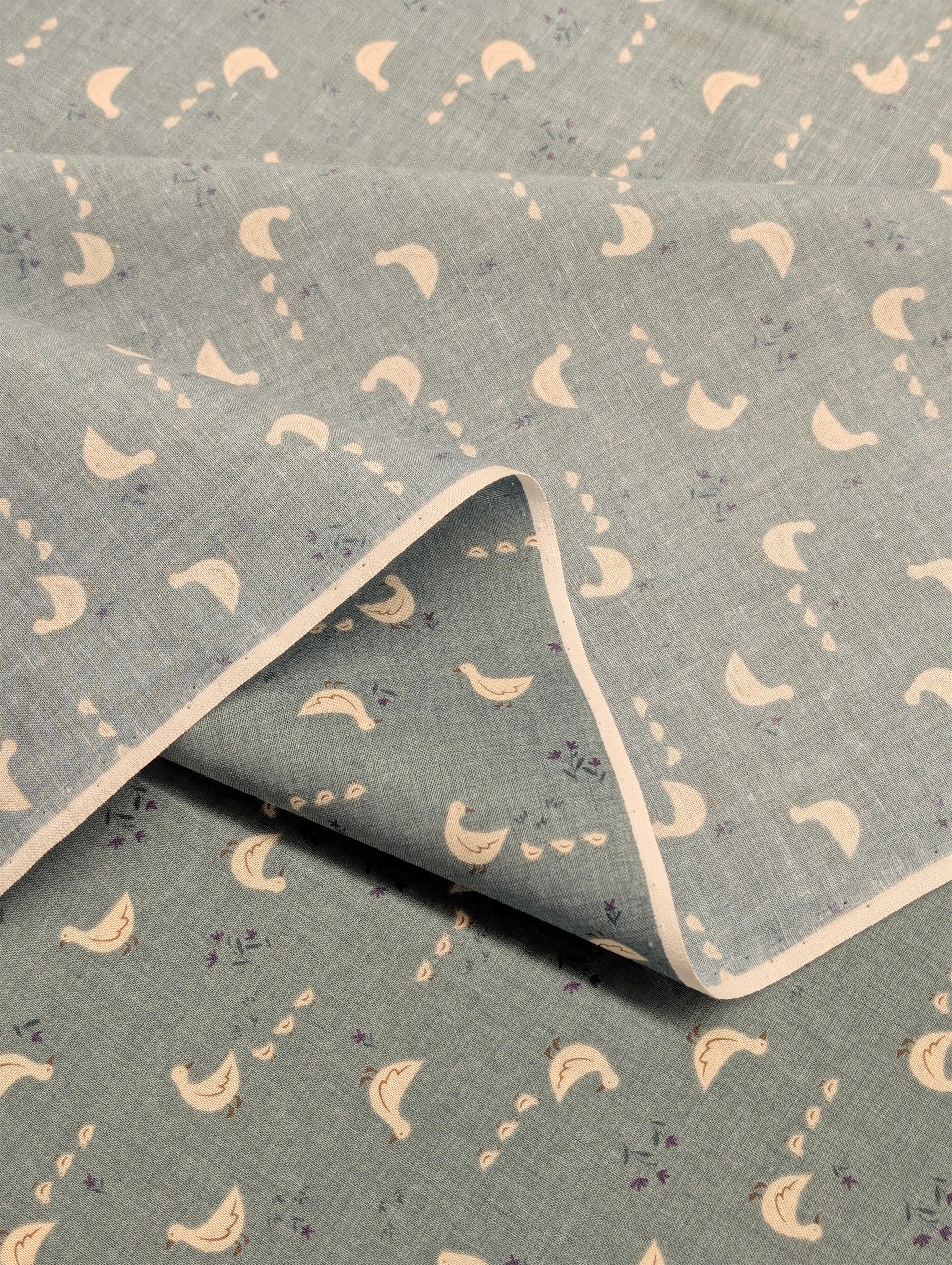 Vancet - Farmyard Ducks Japanese Cotton Feedsack Fabric - Blue