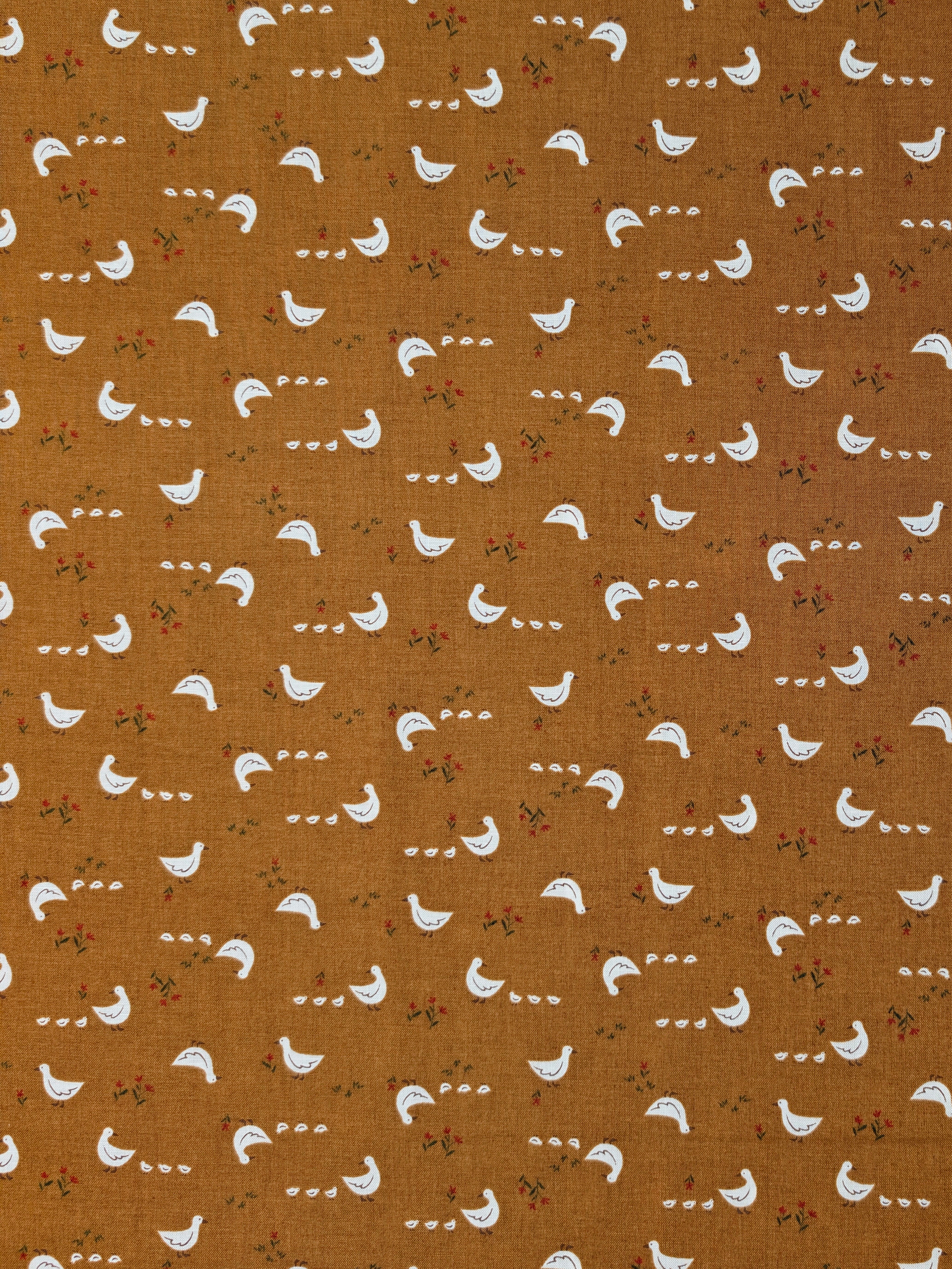Vancet - Farmyard Ducks Japanese Cotton Feedsack Fabric - Brown