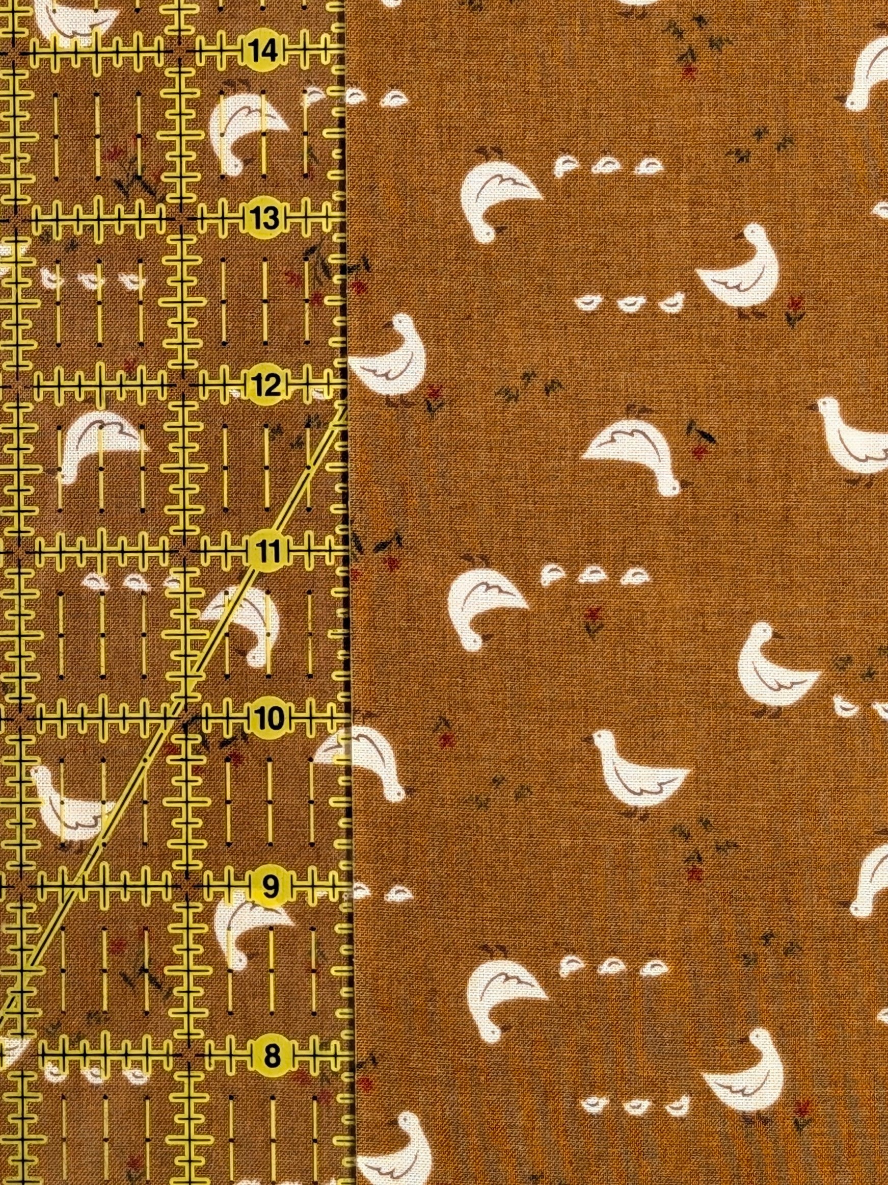 Vancet - Farmyard Ducks Japanese Cotton Feedsack Fabric - Brown