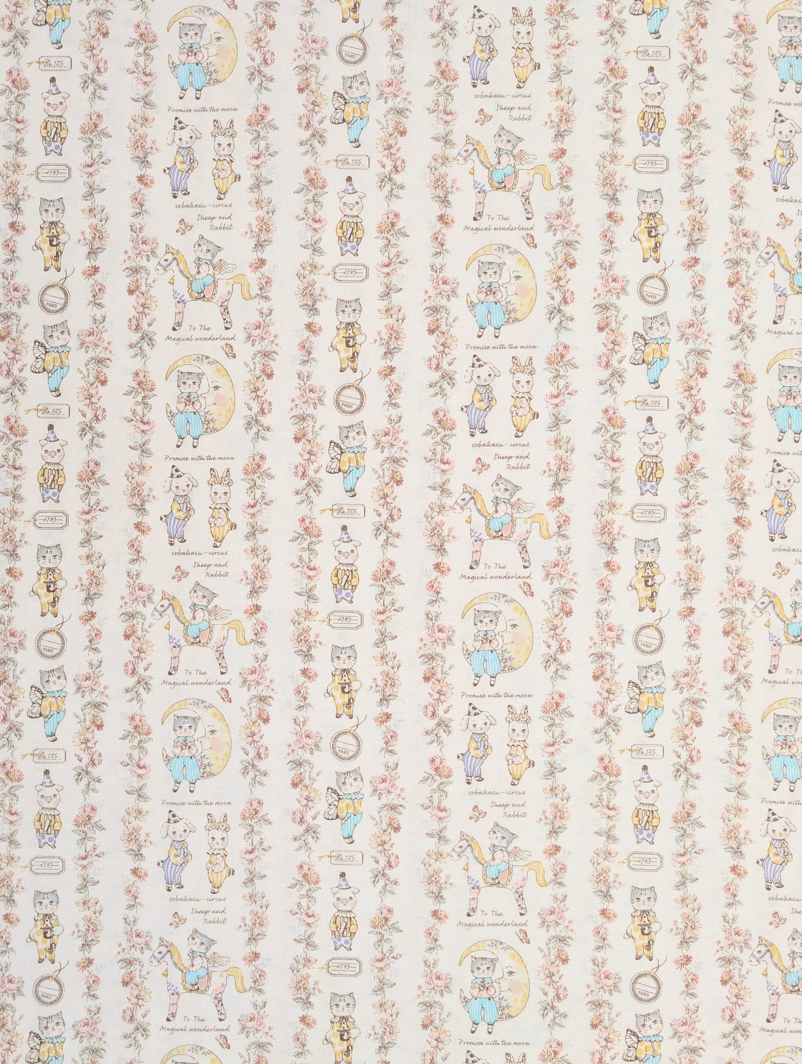 Yuwa - Magical Wonderland Baby Animals Cotton Fabric - White