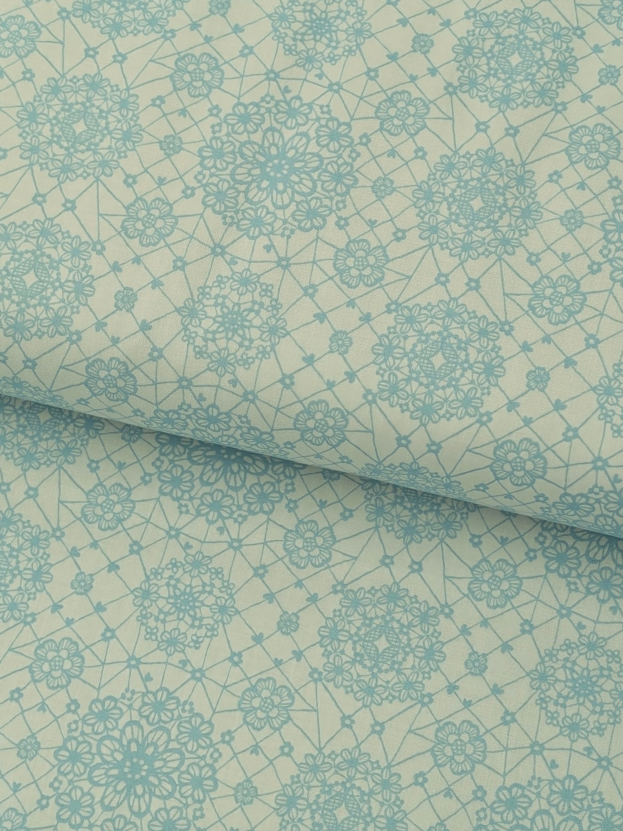 Yuwa - Floral Lace Print Cotton Fabric - Teal